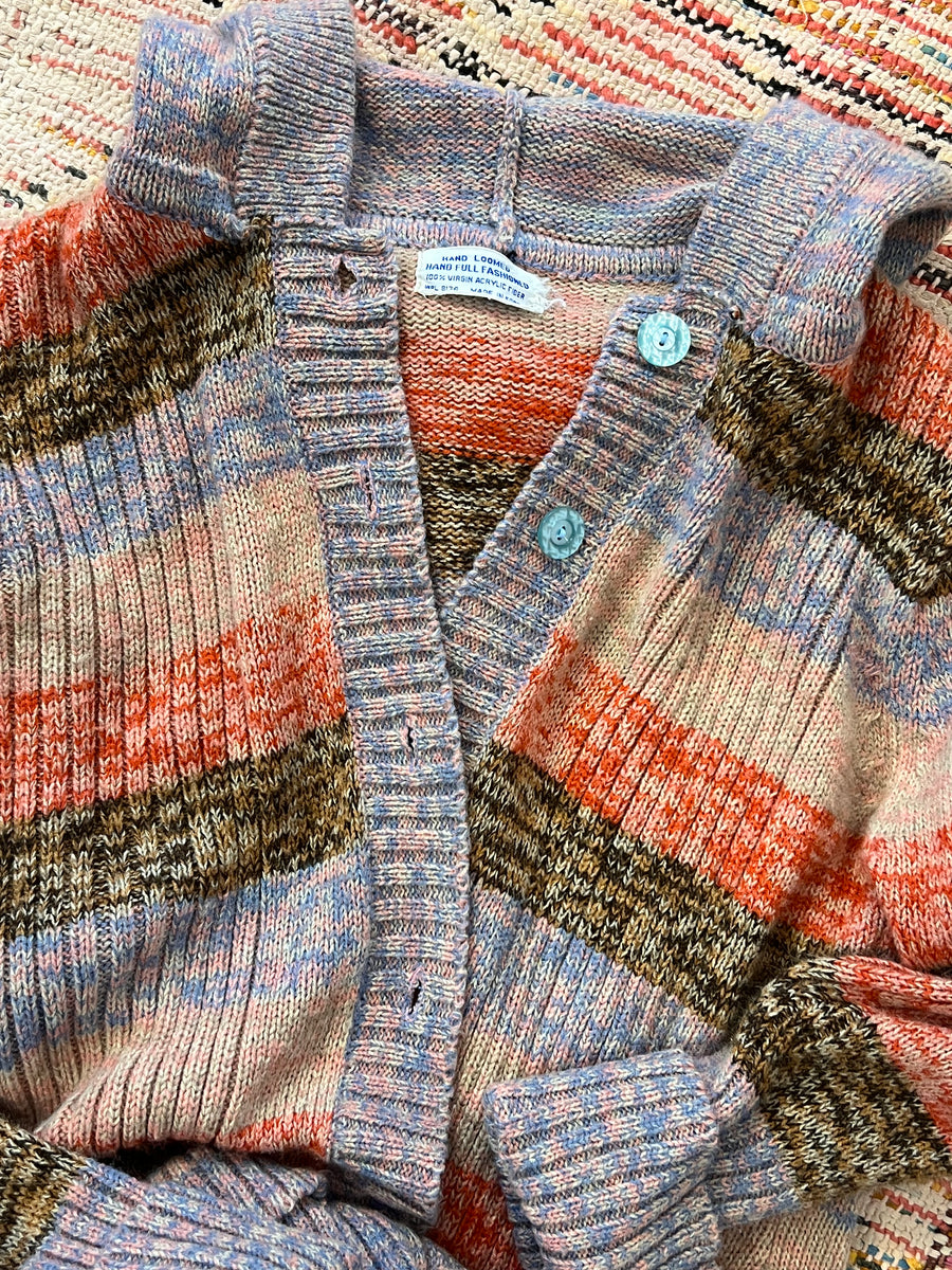 Vintage Orange Blue Gradient Plaid Pattern Sunset Abstract Art Buttoned Cardigan Sweater main image 0