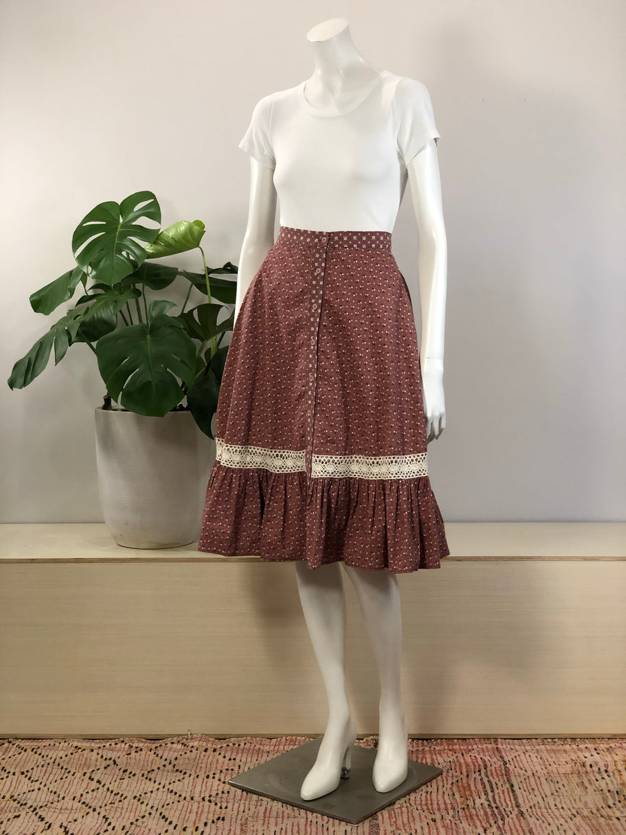 vintage Jessica's Gunnies dusty pink calico prairie skirt 70s – hong