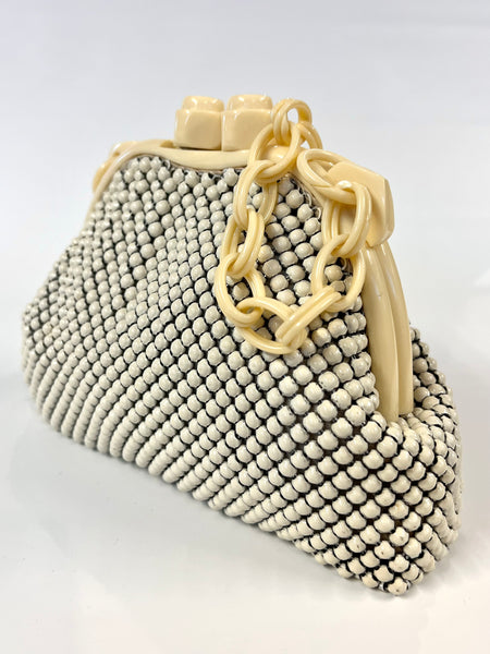 バッグ WHITIN & Davis. Bag vintage Whiting & Davis ivory white alumesh handbag w/ ivory