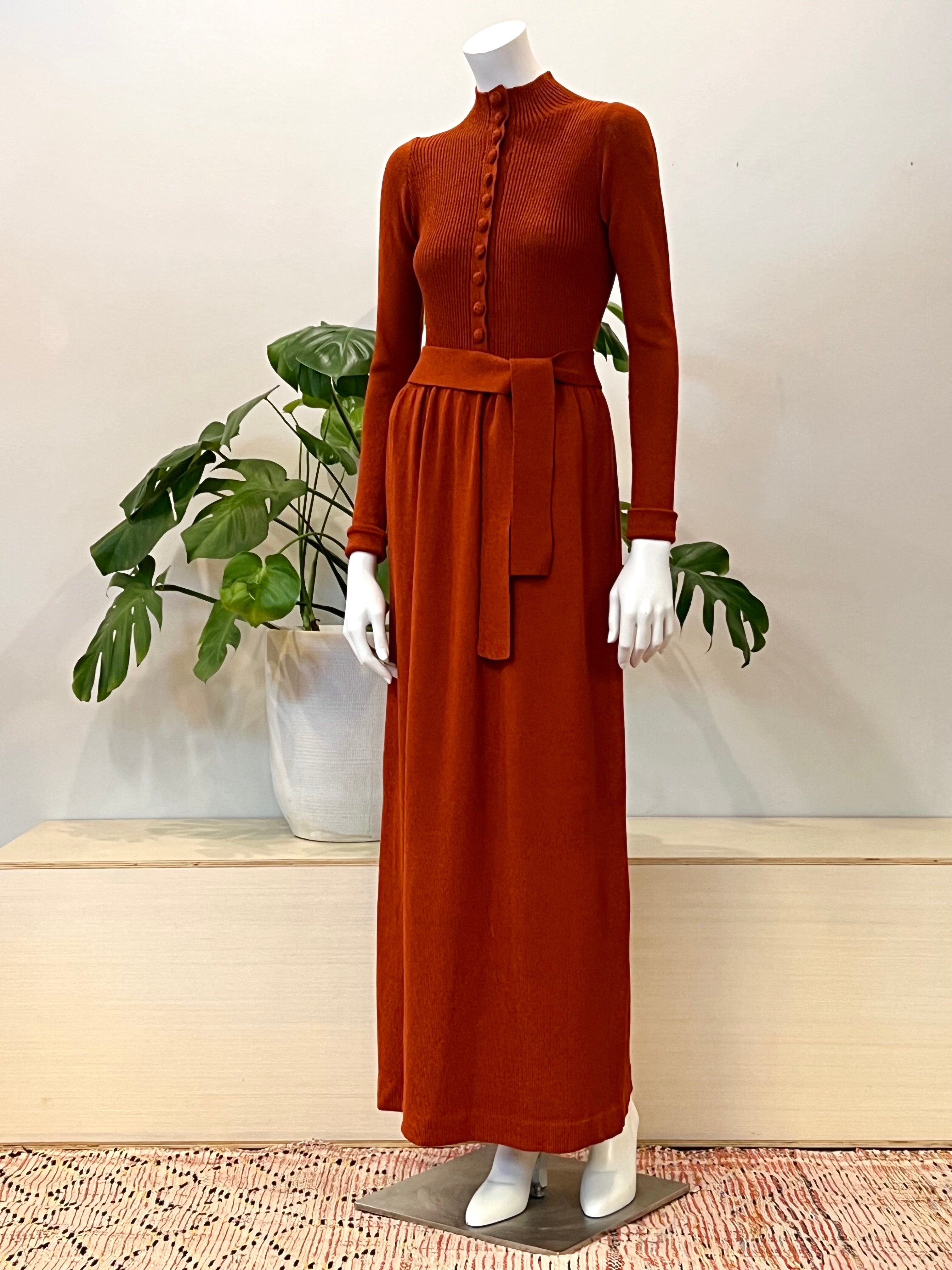 vintage Adolfo rust Santana knit sweater maxi dress 70s hong kong vintage vintage Adolfo rust Santana knit sweater maxi dress 70s hong kong vintage