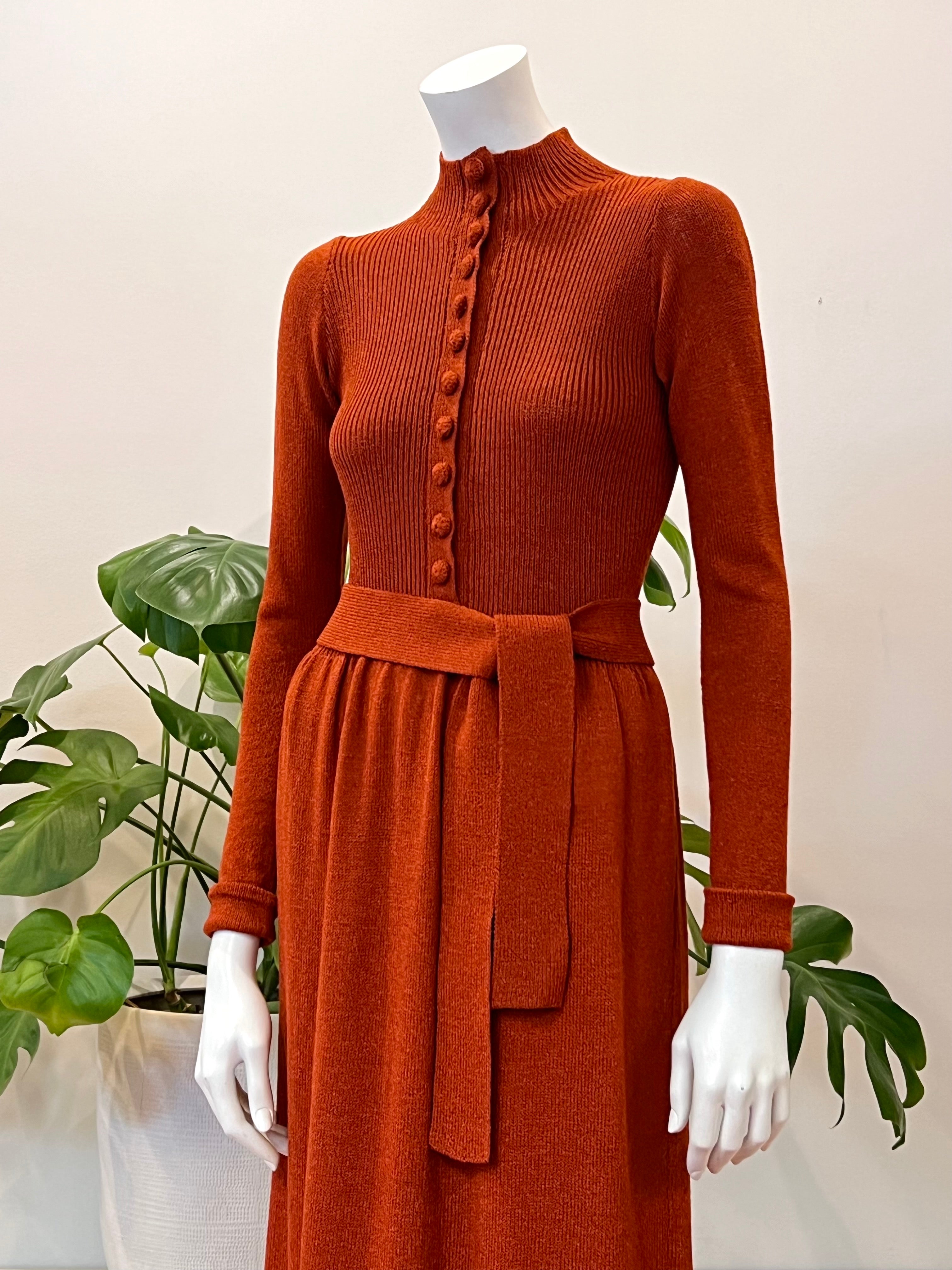 vintage Adolfo rust Santana knit sweater maxi dress 70s hong kong vintage vintage Adolfo rust Santana knit sweater maxi dress 70s hong kong vintage