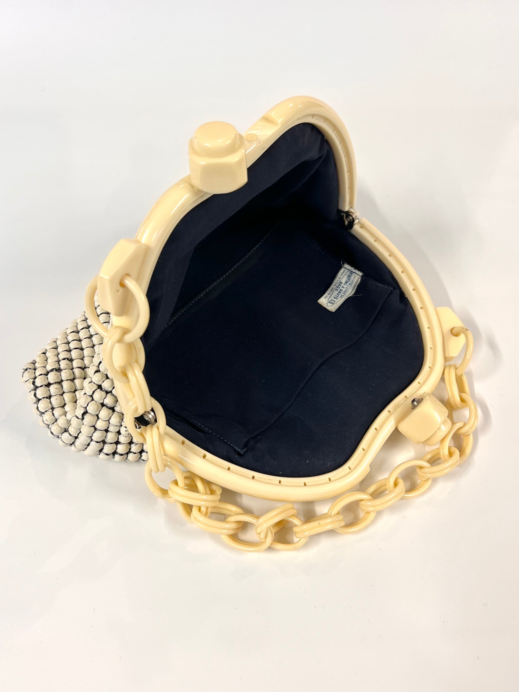 vintage Whiting & Davis ivory white alumesh handbag w/ ivory