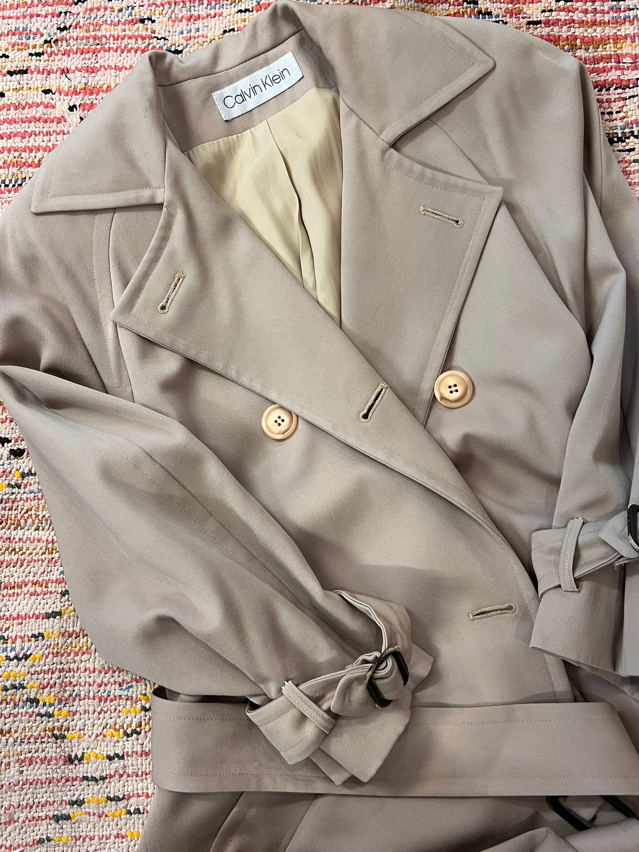 vintage Calvin Klein classic khaki wool twill belted trench coat 
