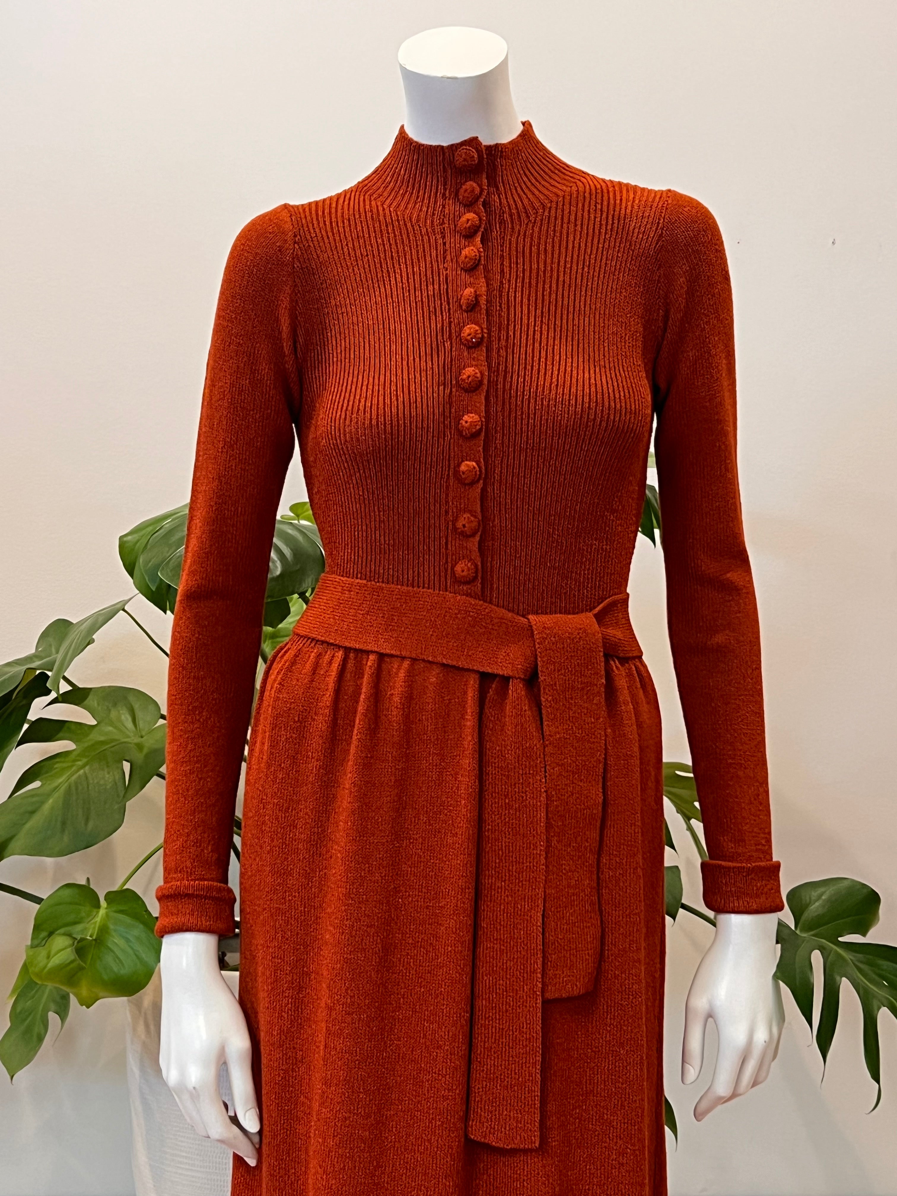 vintage Adolfo rust Santana knit sweater maxi dress 70s hong kong vintage vintage Adolfo rust Santana knit sweater maxi dress 70s hong kong vintage