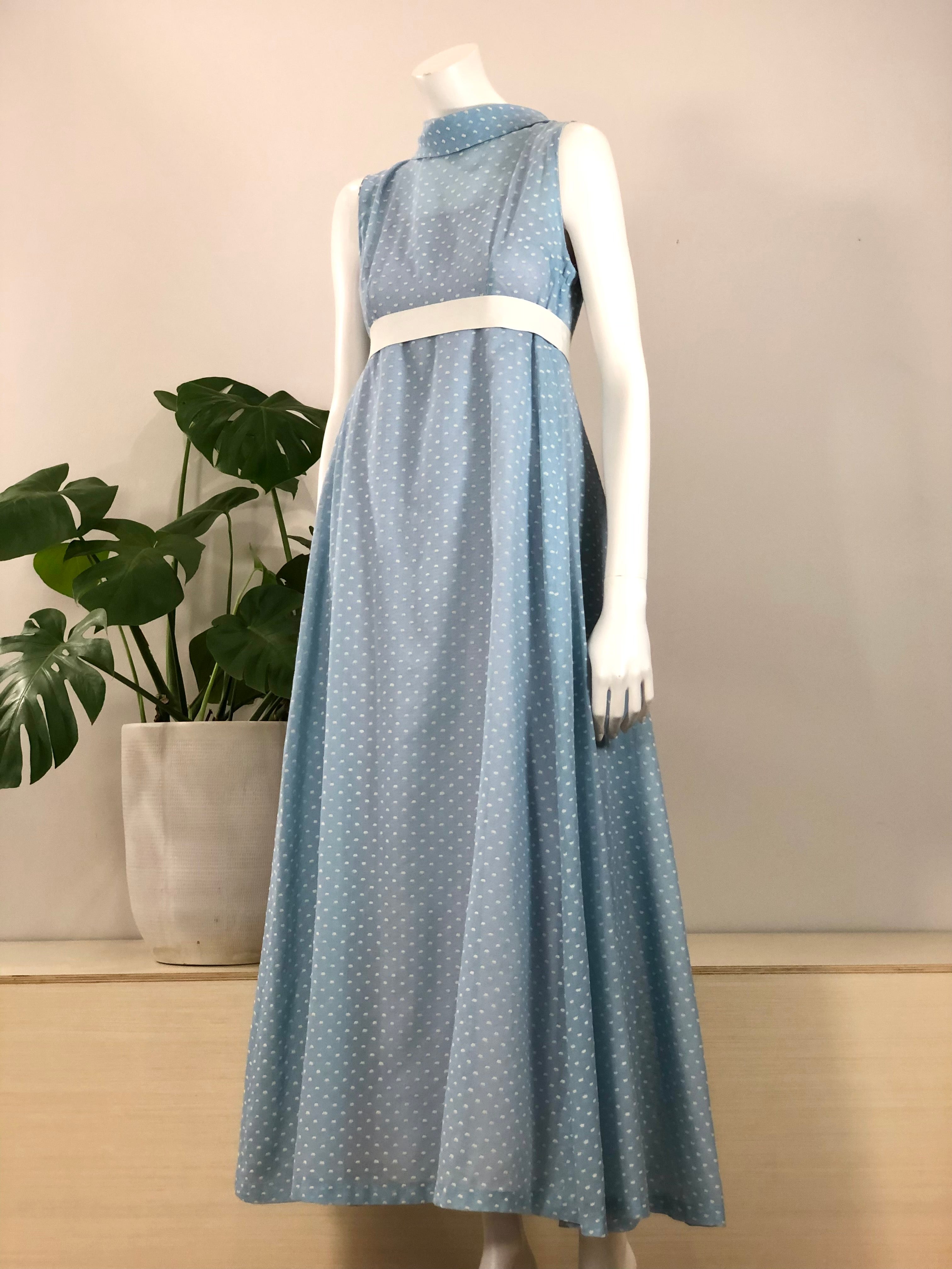 vintage baby blue dotted Swiss empire waist maxi dress 60s hong kong vintage vintage baby blue dotted Swiss empire waist maxi dress 60s hong kong vintage