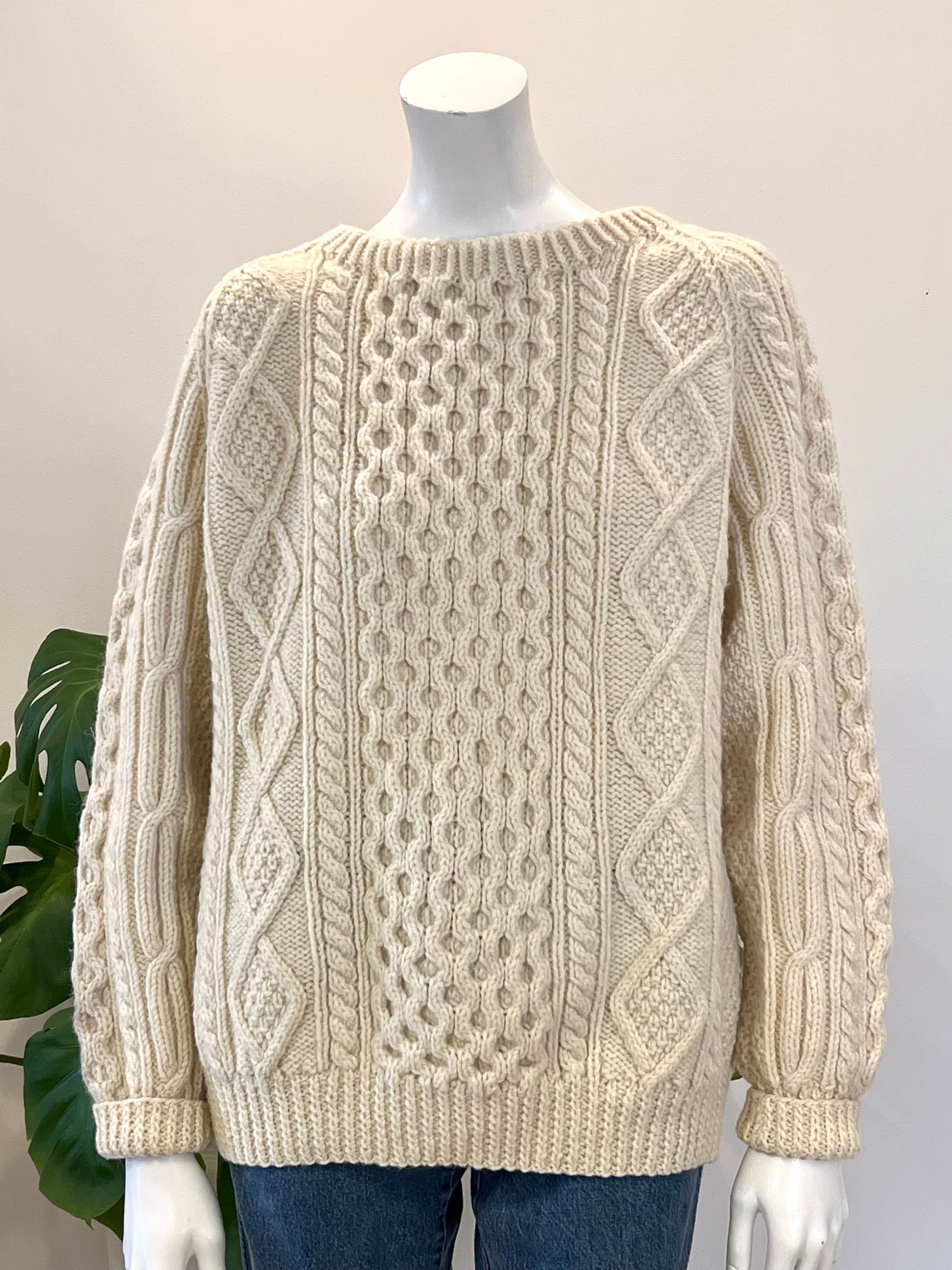 vintage Donegal Irish fisherman cable knit wool sweater 80s – hong