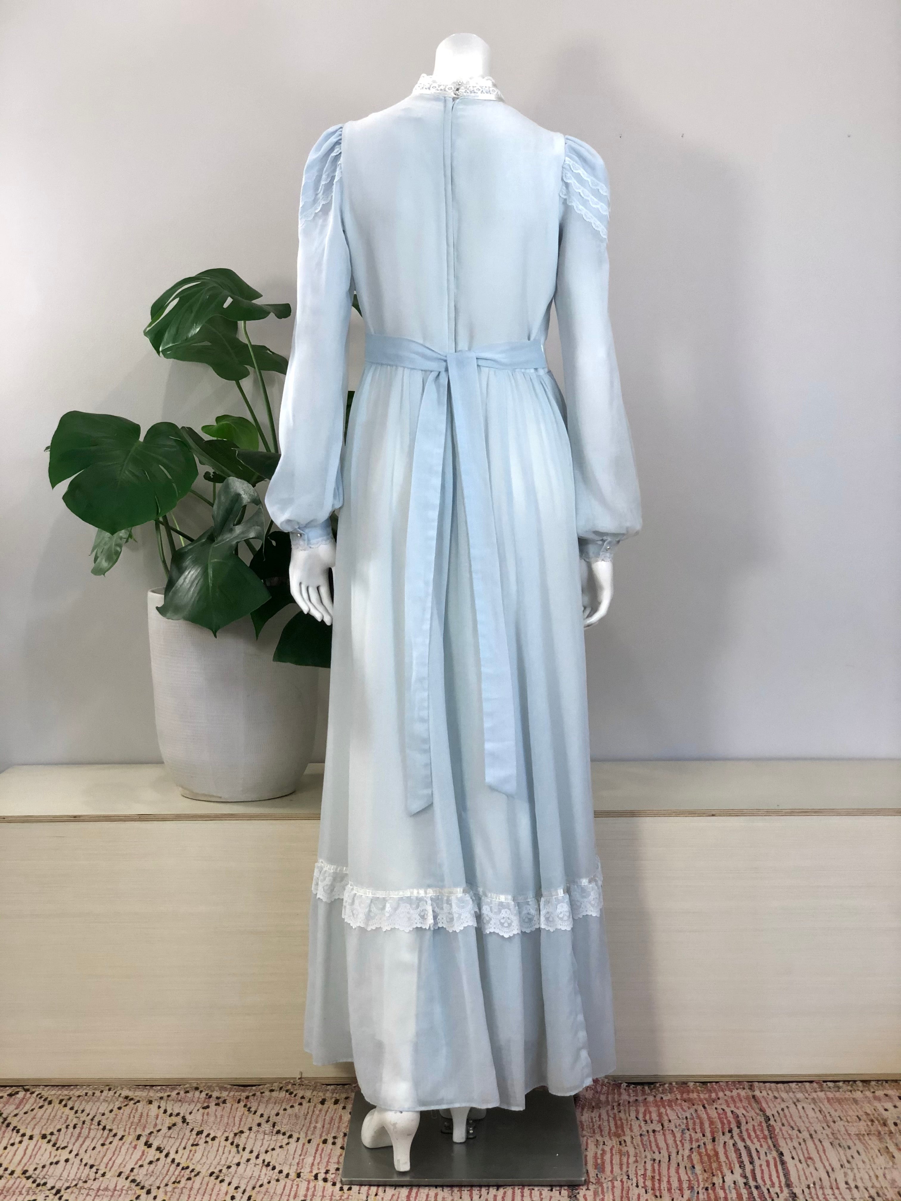 vintage Gunne Sax pale blue cotton voile prairie maxi dress 70s hong kong vintage vintage Gunne Sax pale blue cotton voile prairie maxi dress 70s hong kong vintage