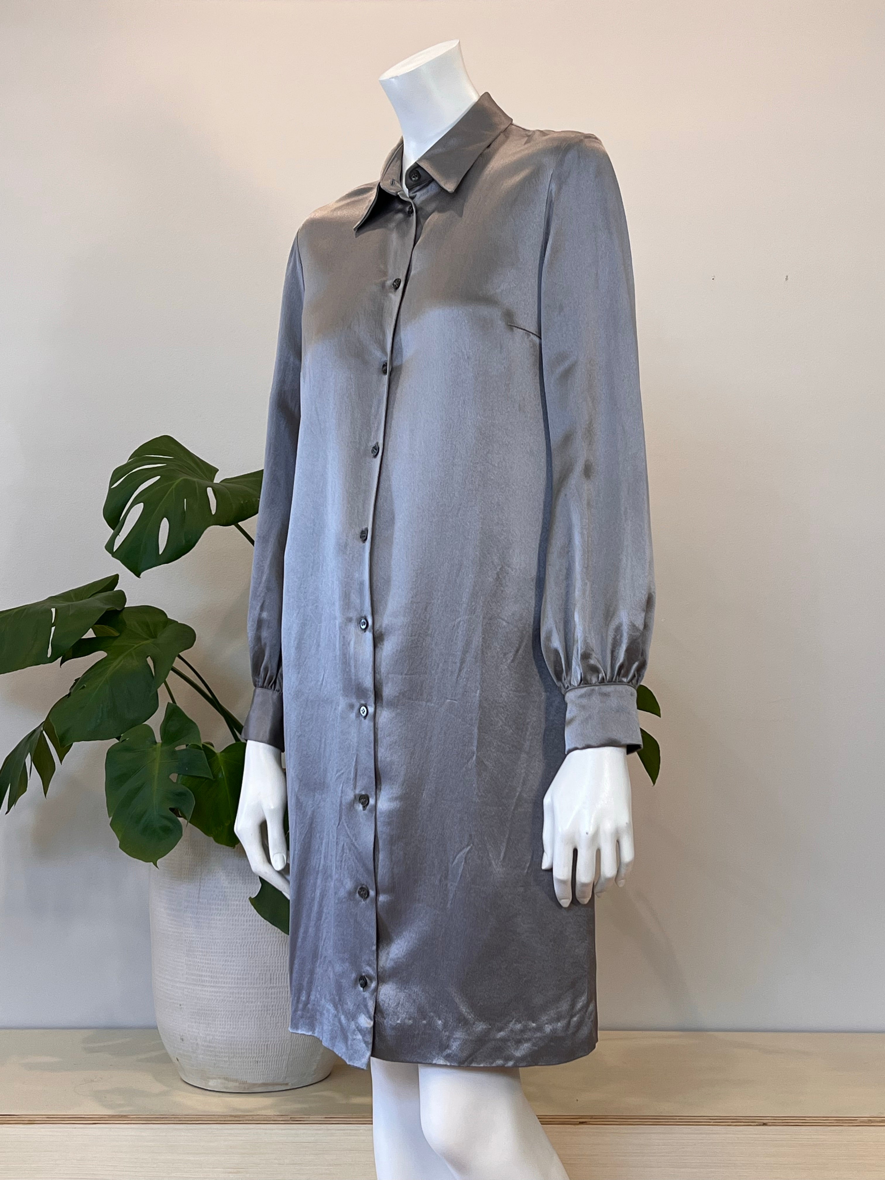 grey silk shirt dress Grey Geometric Print Shirt Dress