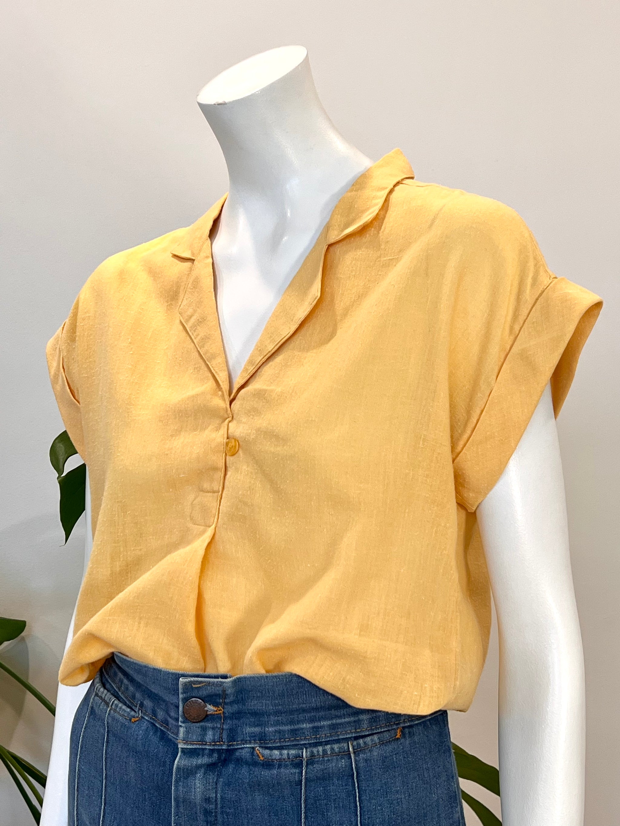vintage buttercup yellow lightweight & sheer blouse 70s