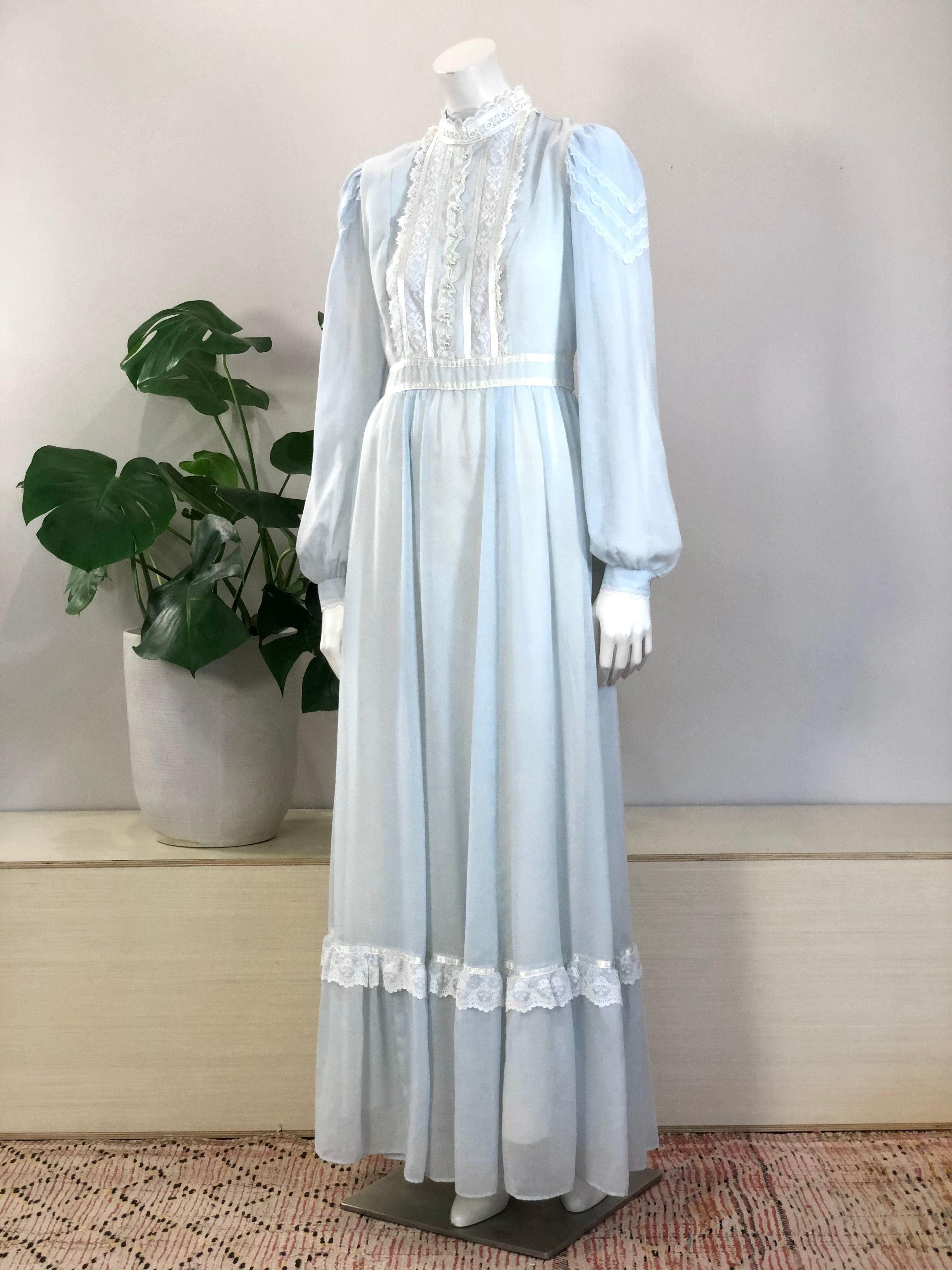 vintage Gunne Sax pale blue cotton voile prairie maxi dress 70s hong kong vintage vintage Gunne Sax pale blue cotton voile prairie maxi dress 70s hong kong vintage