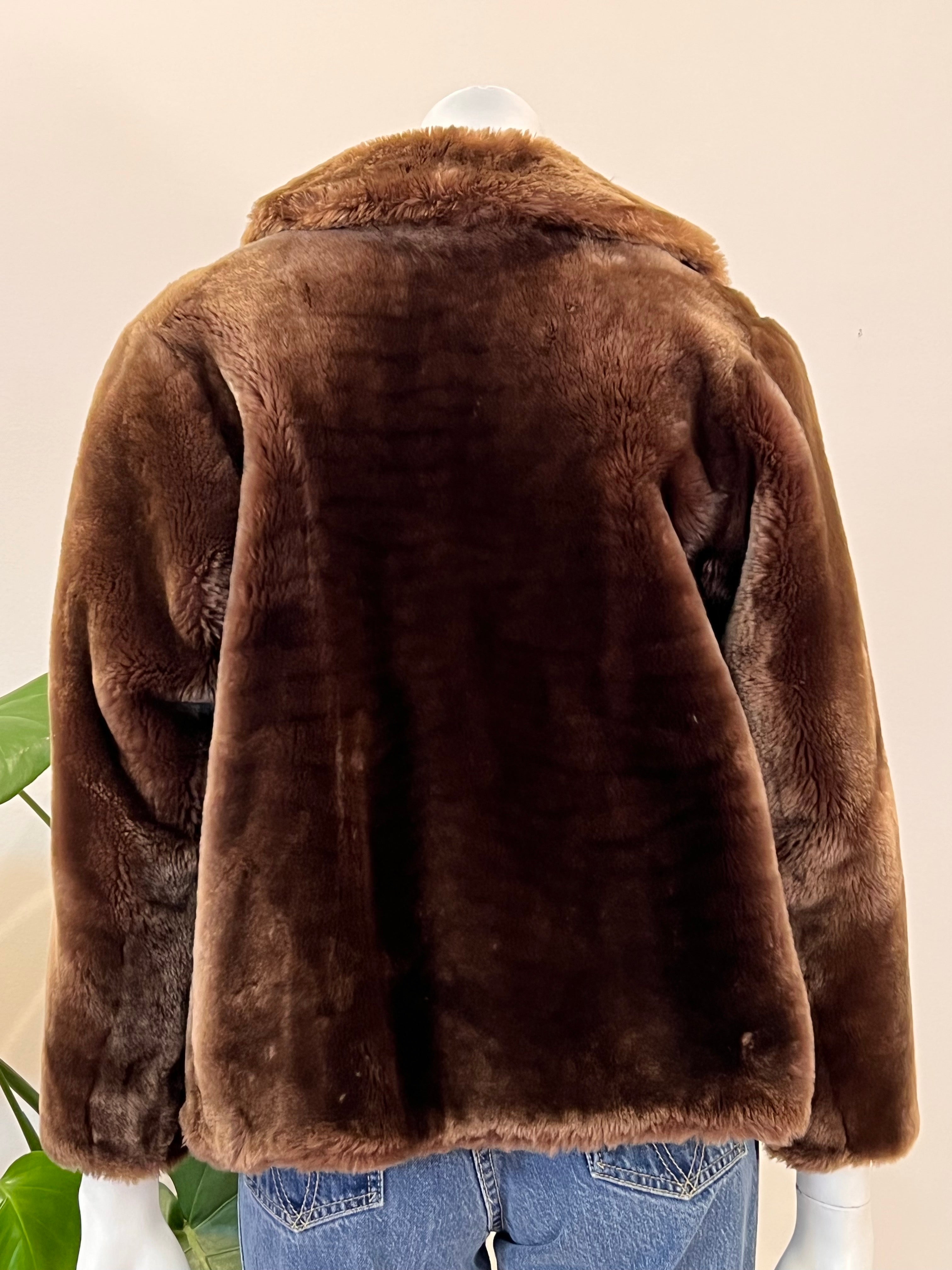 vintage plush deep brown mouton shearling jacket 50s – hong kong