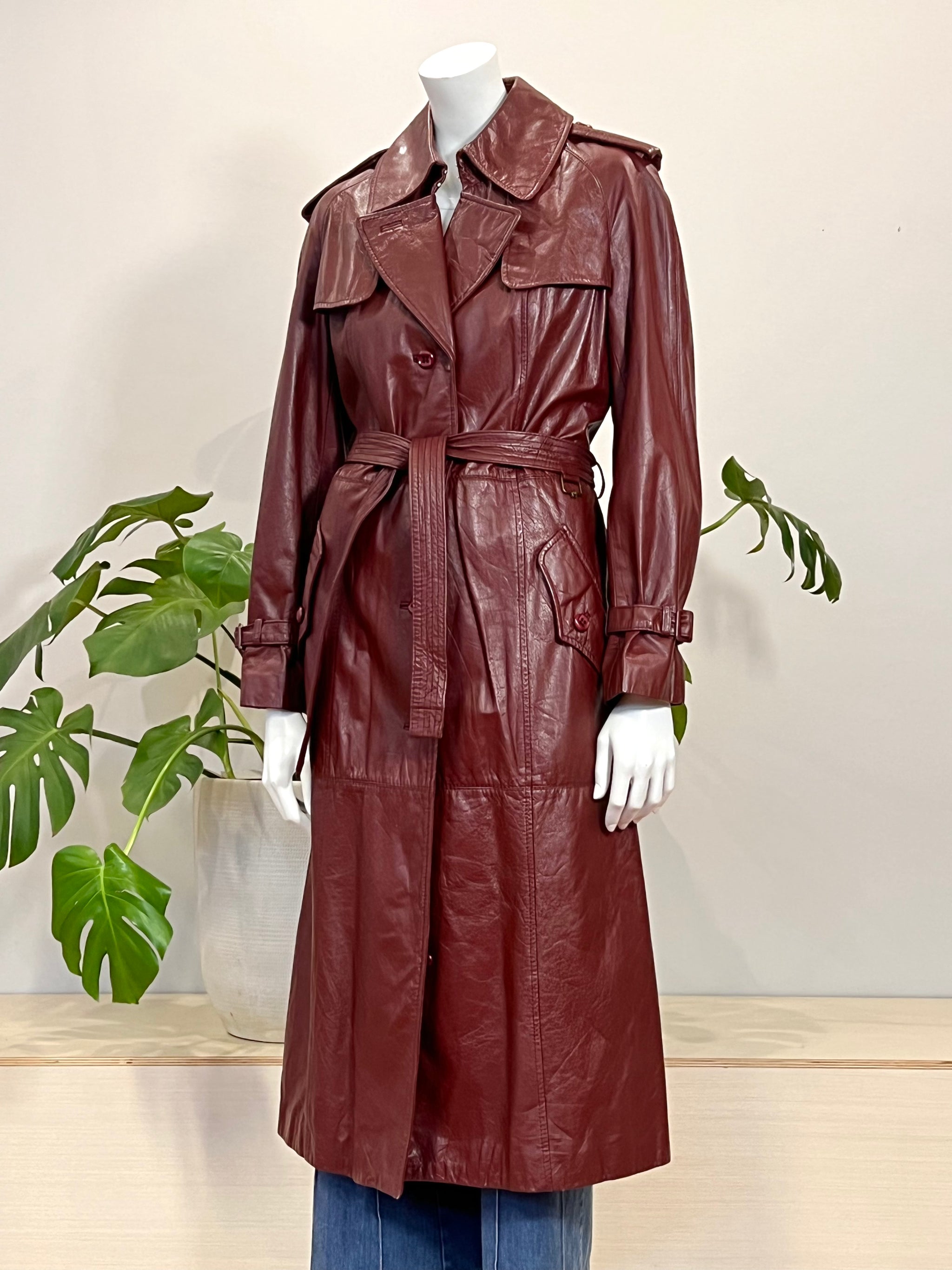 vintage Etienne Aigner cordovan leather full length trench coat w