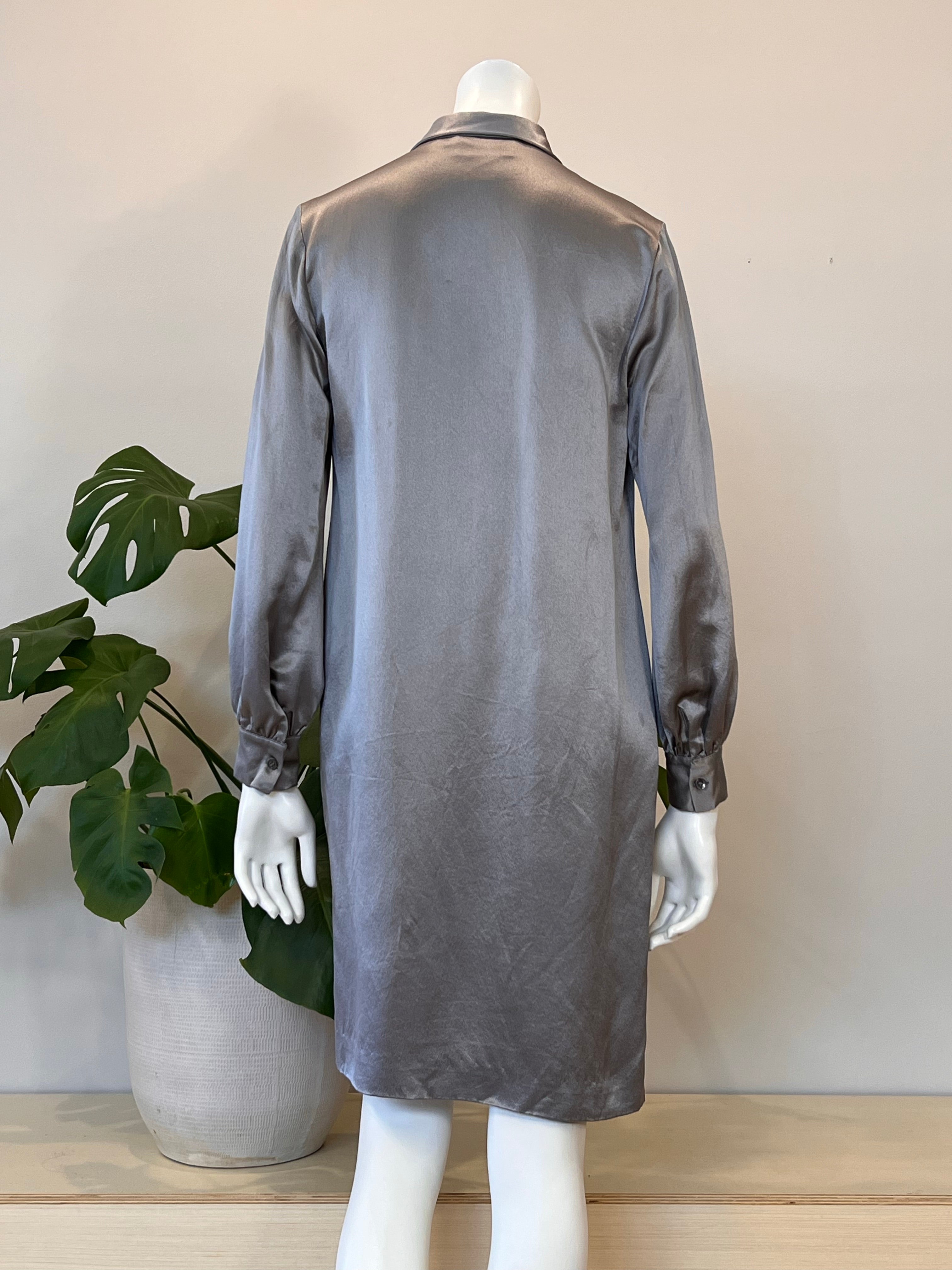 grey satin shirt dress Silver Principles Wrap Tie Waist Satin Shirt Dress
