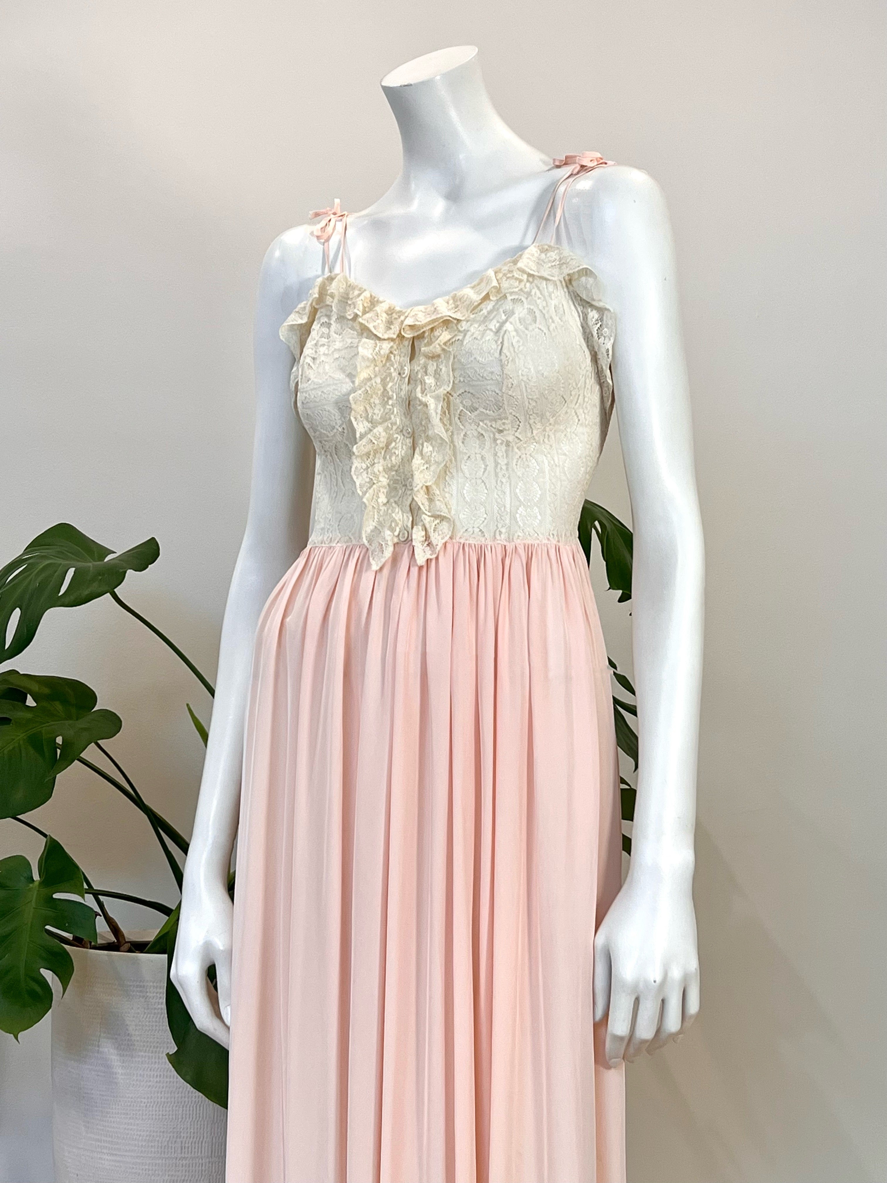 vintage ruffled lace bodice & pink rayon nightgown 60s hong kong vintage vintage ruffled lace bodice & pink rayon nightgown 60s hong kong vintage