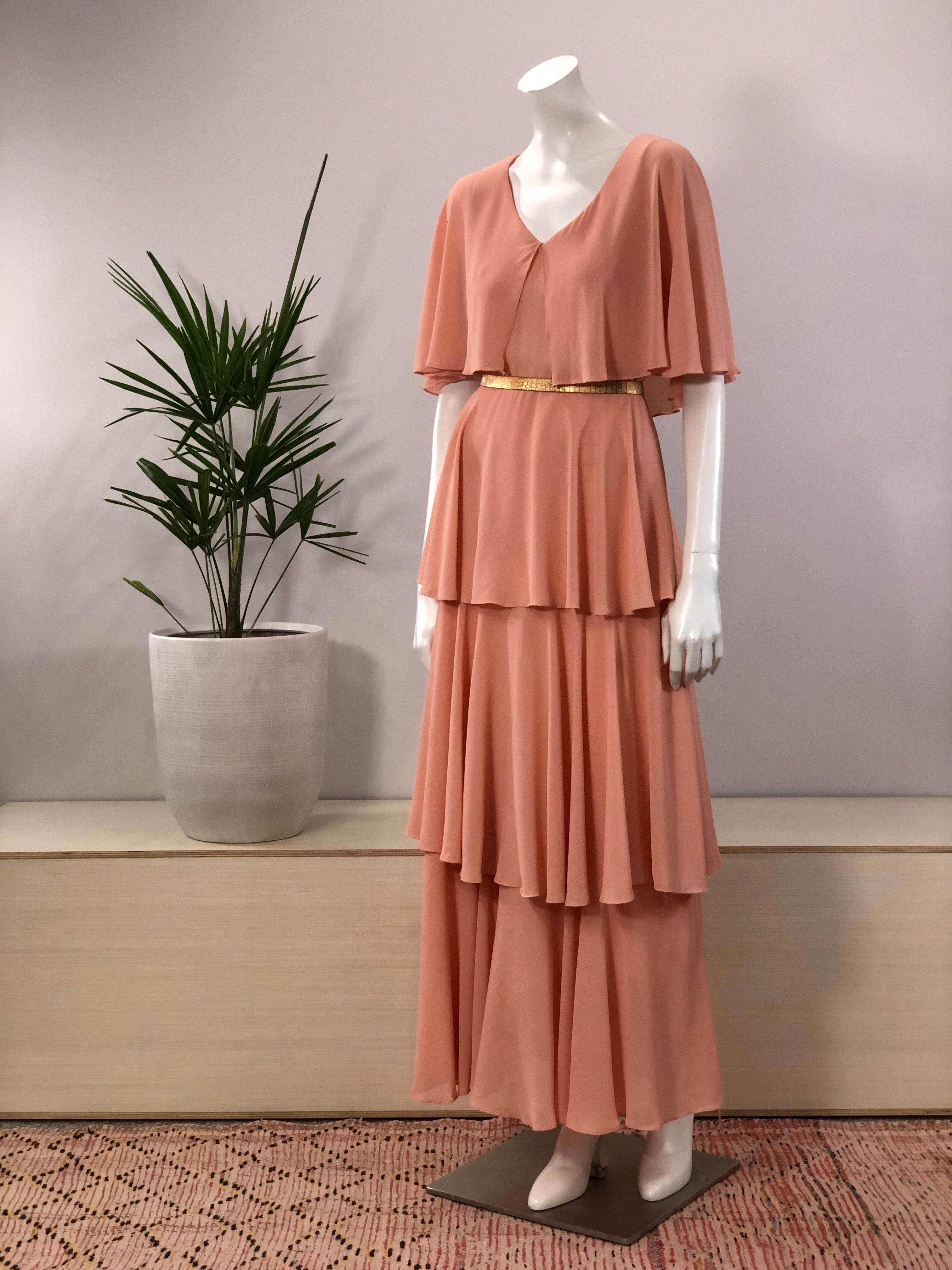 vintage floaty coral tiered chiffon maxi dress 70s hong kong vintage vintage floaty coral tiered chiffon maxi dress 70s hong kong vintage