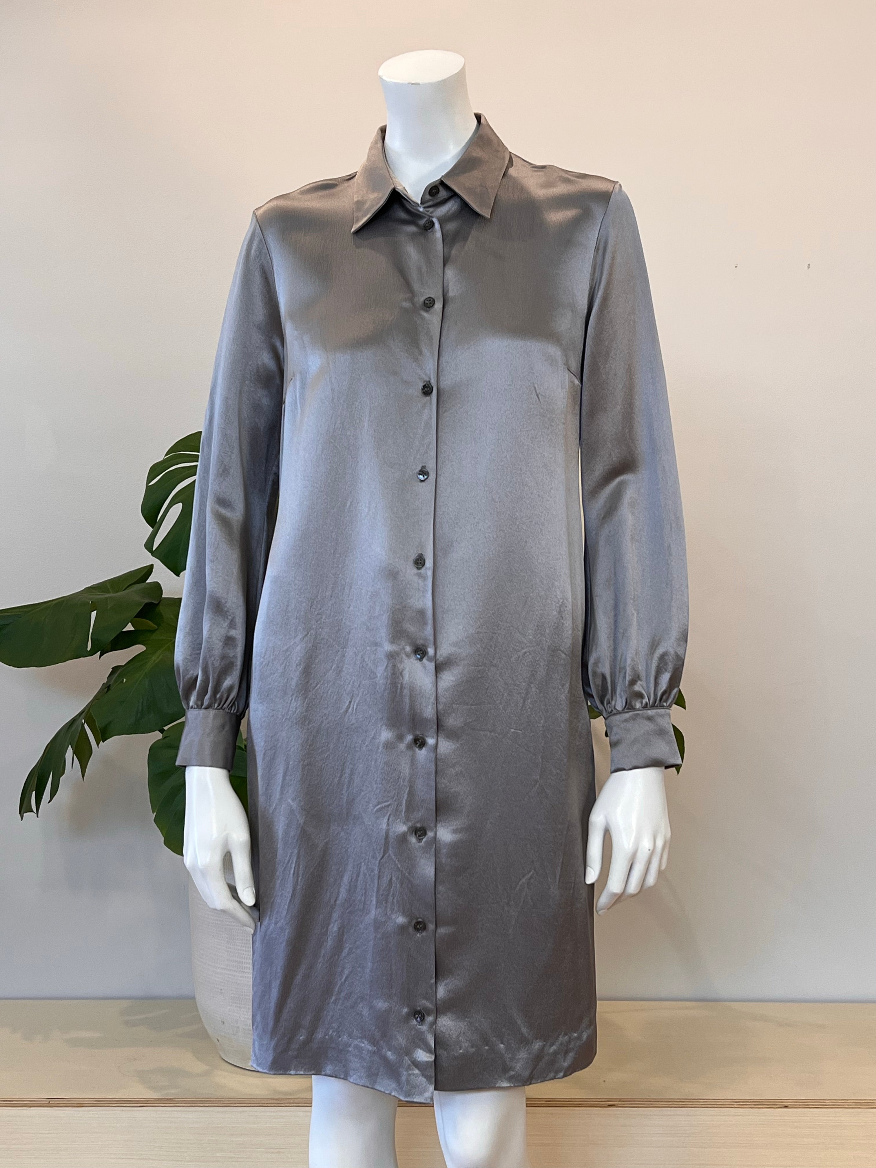 vintage Michael Kors grey satin silk shirt dress 90s hong kong vintage vintage Michael Kors grey satin silk shirt dress 90s hong kong vintage