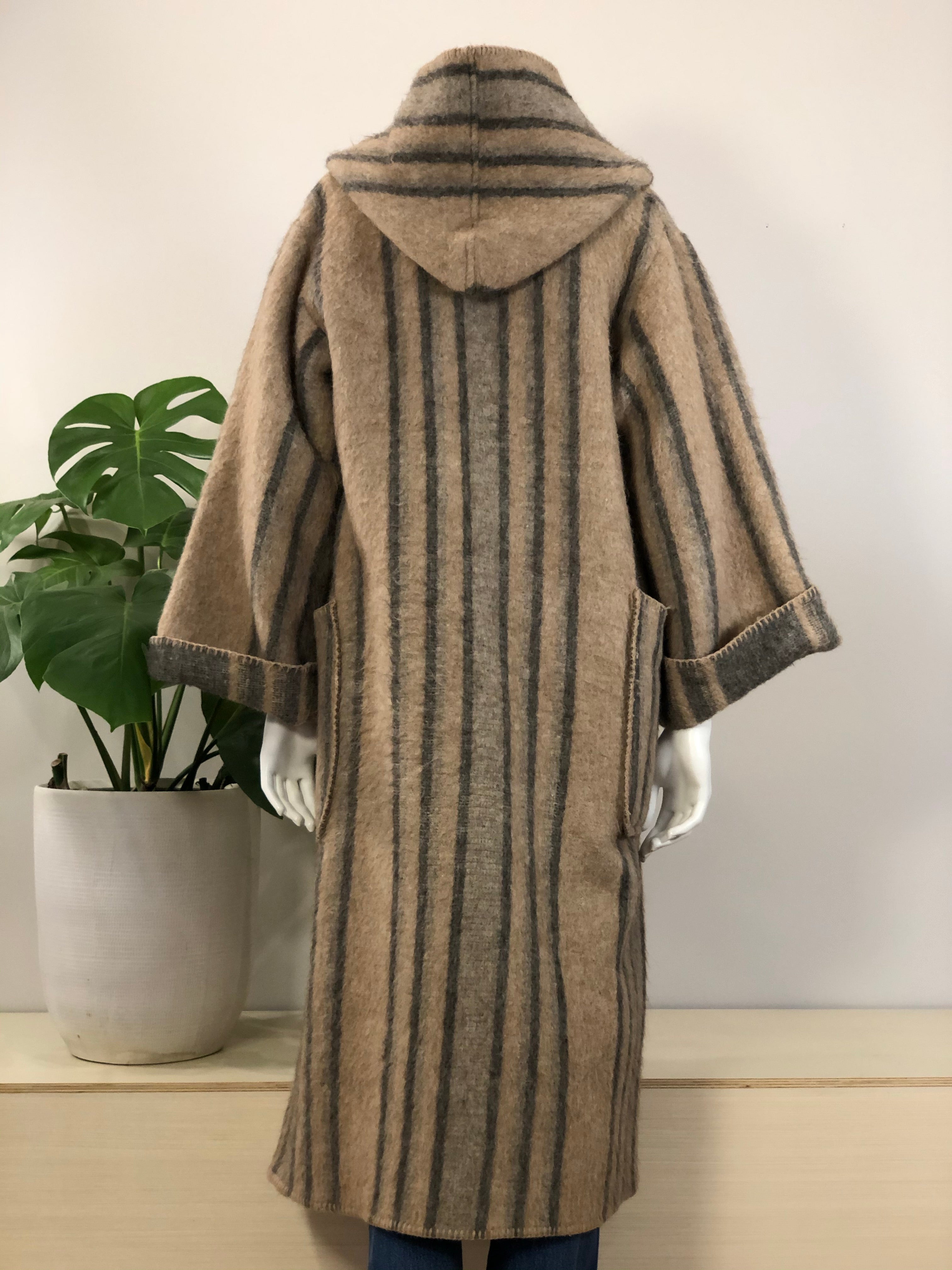 vintage striped alpaca hooded wrap coat w/ pockets 70s – hong kong