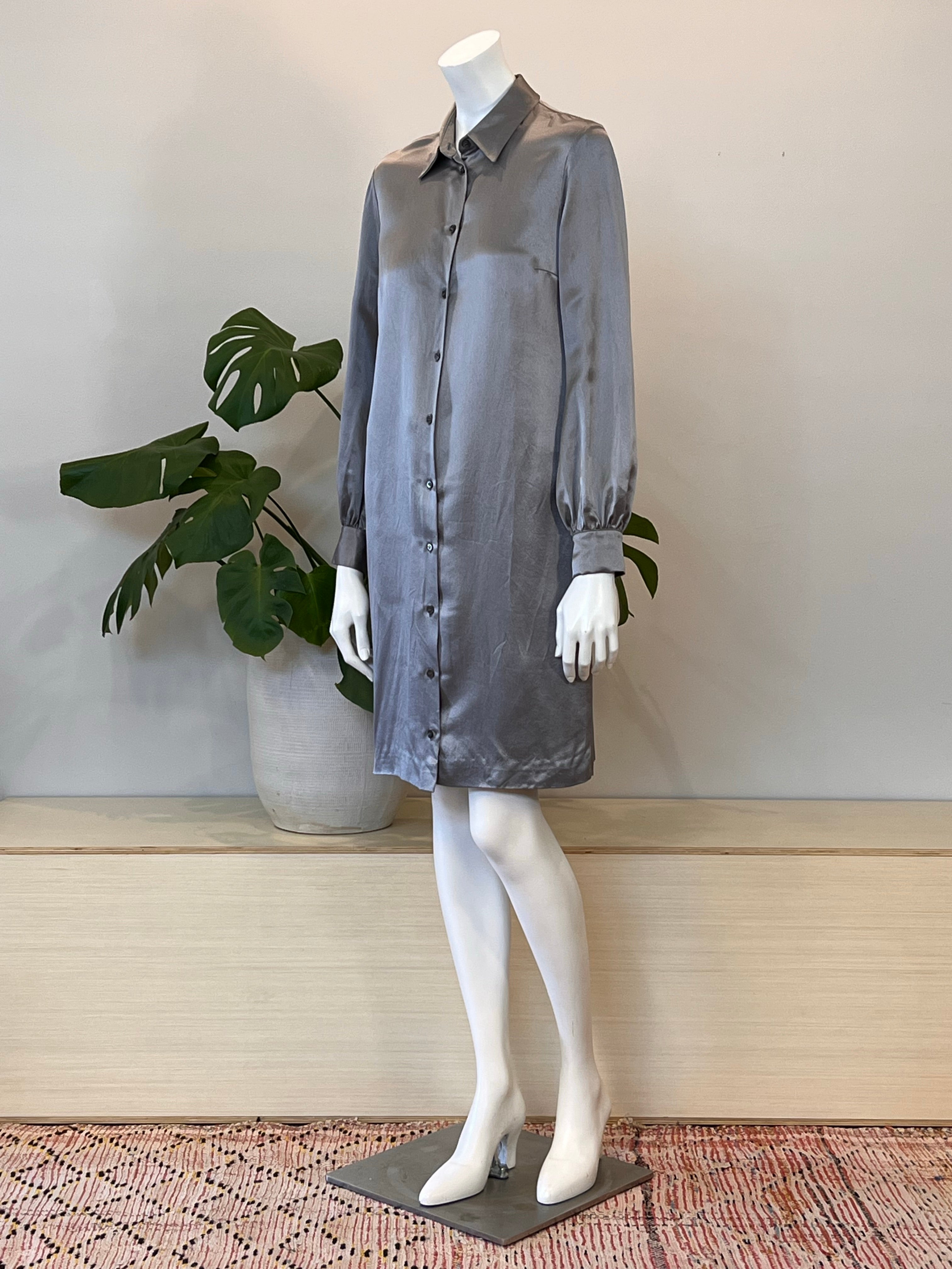 vintage Michael Kors grey satin silk shirt dress 90s hong kong vintage vintage Michael Kors grey satin silk shirt dress 90s hong kong vintage
