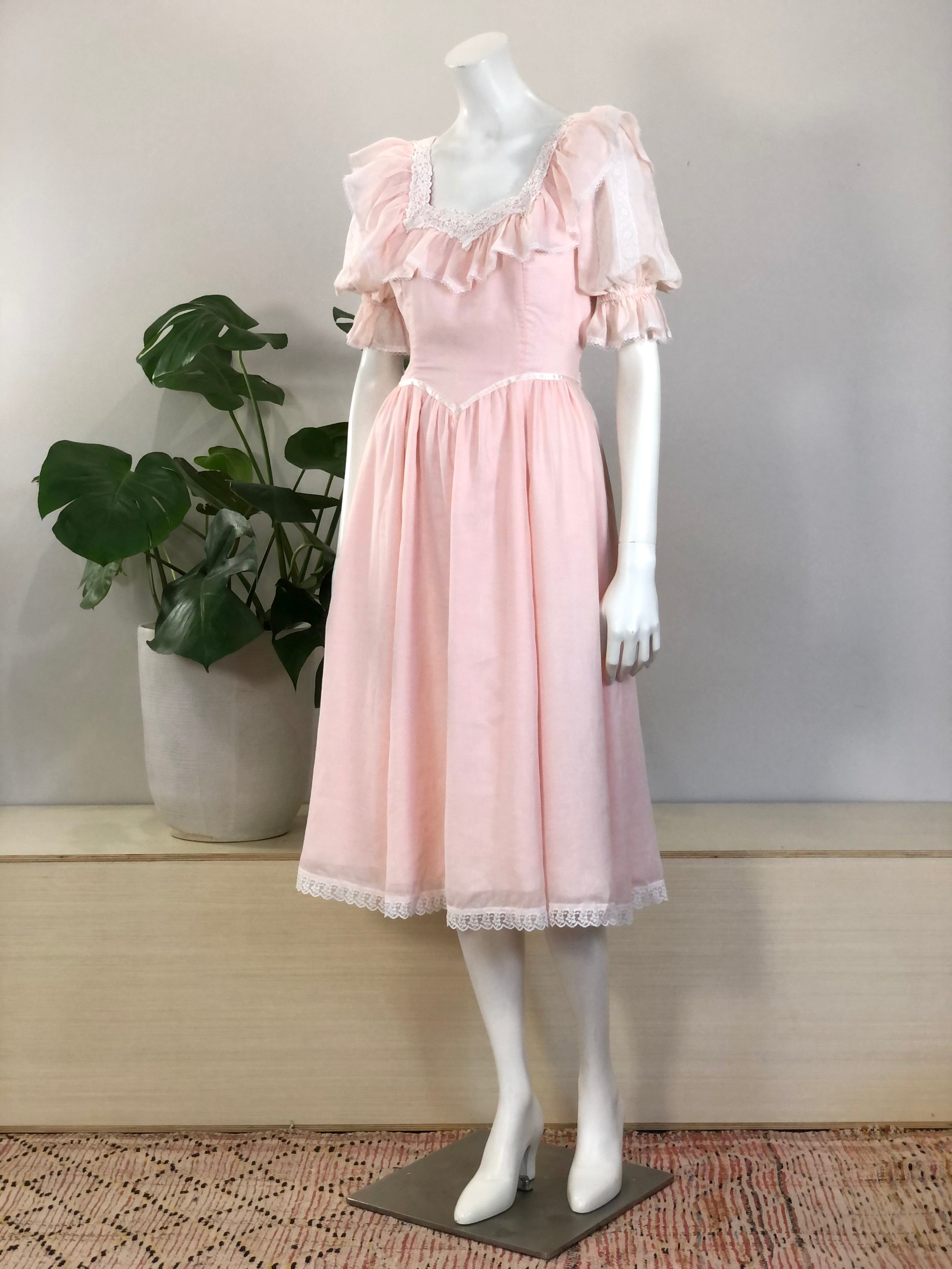 gunne sax pink dress Gunne Sax Remake Pink Prairie Dress Mid calf length / 2XL I Retro Fairy