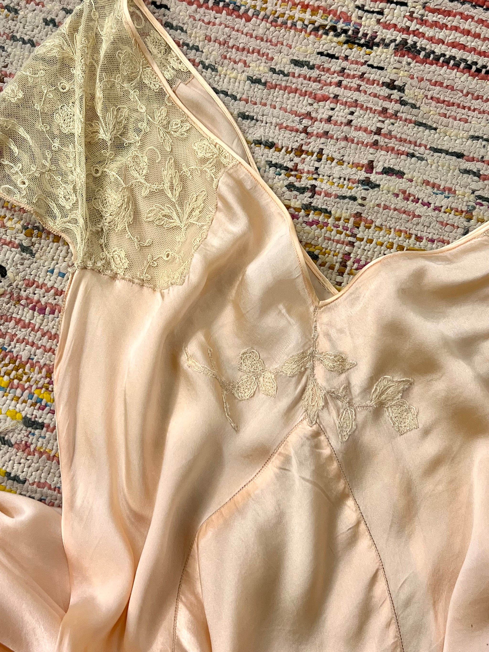 vintage pale peachy pink satin & lace bias cut slip dress 40s