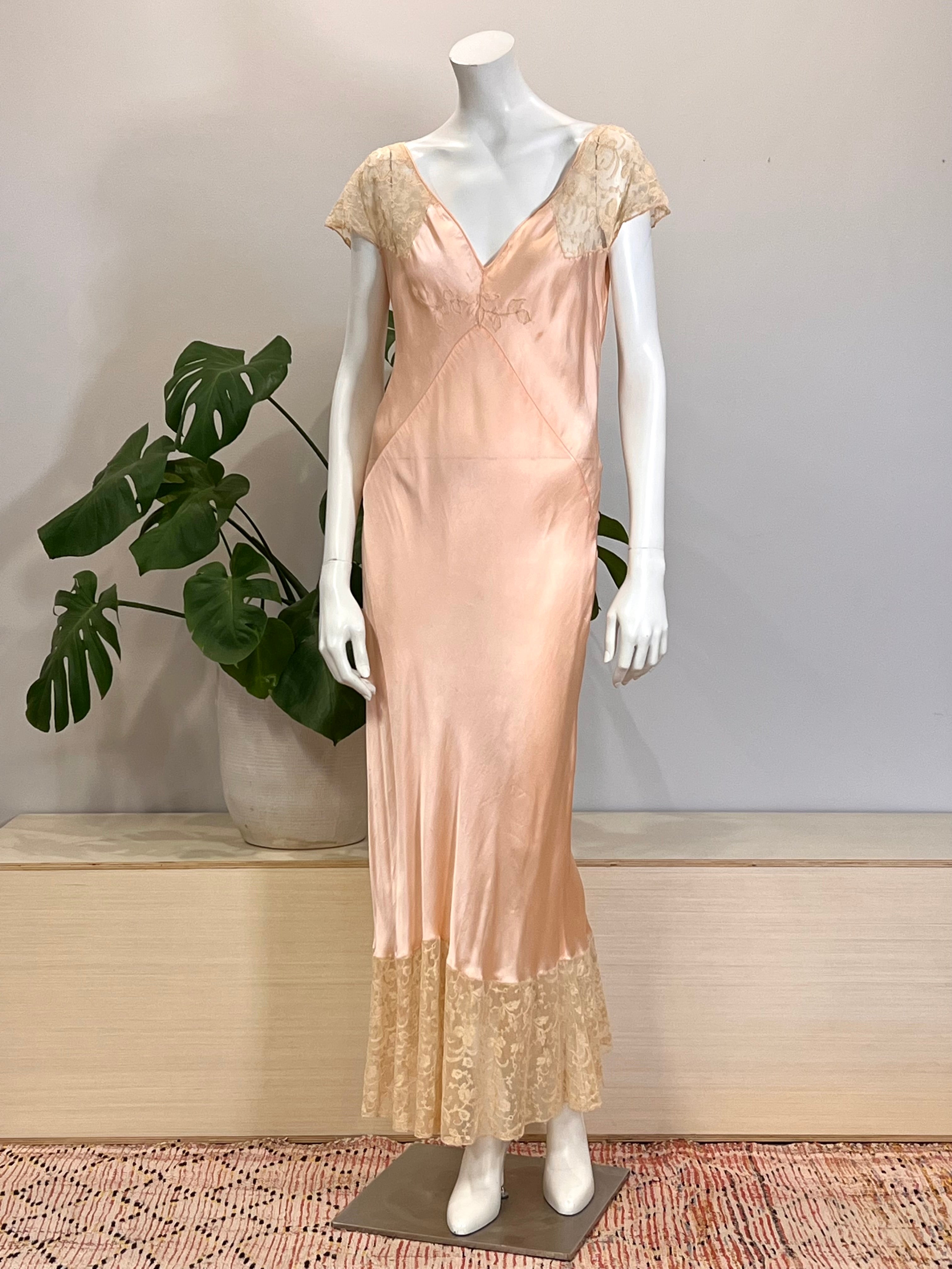 vintage bias cut slip dress 1930s Sheer Cream Bias Cut Slip