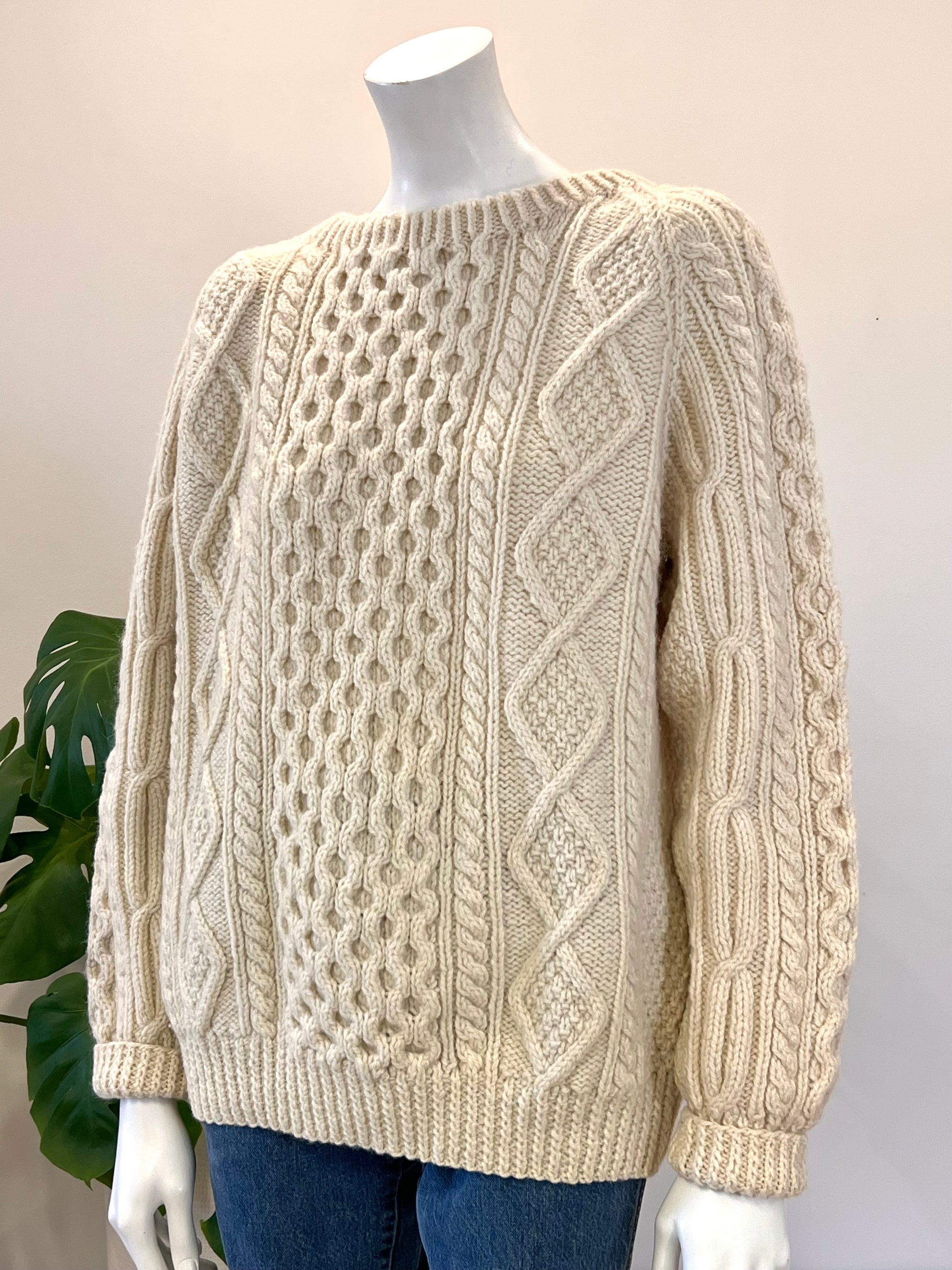 Vtg 60s Streetwear Womens Small Donegal Cable Knit Fisherman