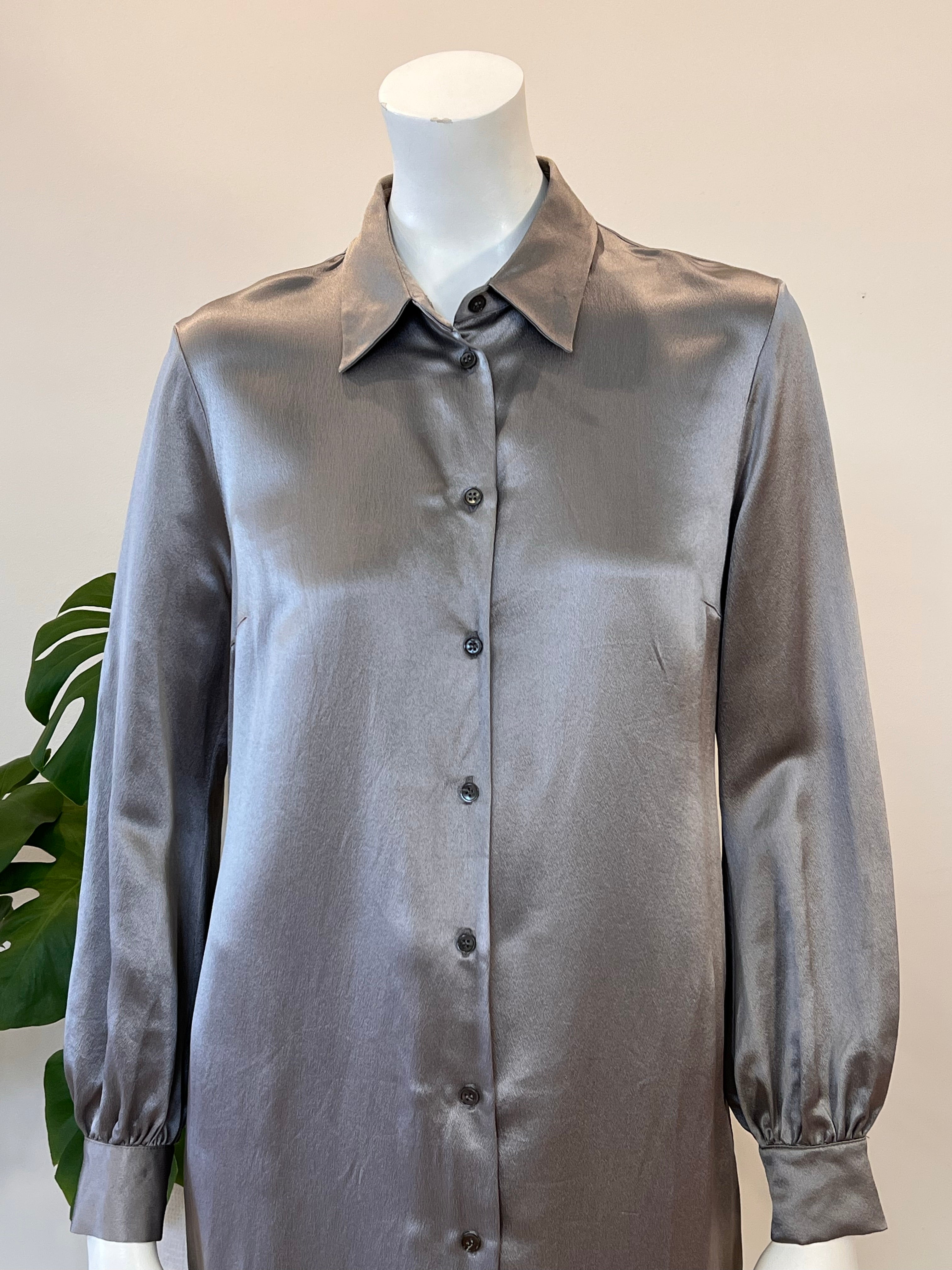vintage Michael Kors grey satin silk shirt dress 90s hong kong vintage vintage Michael Kors grey satin silk shirt dress 90s hong kong vintage