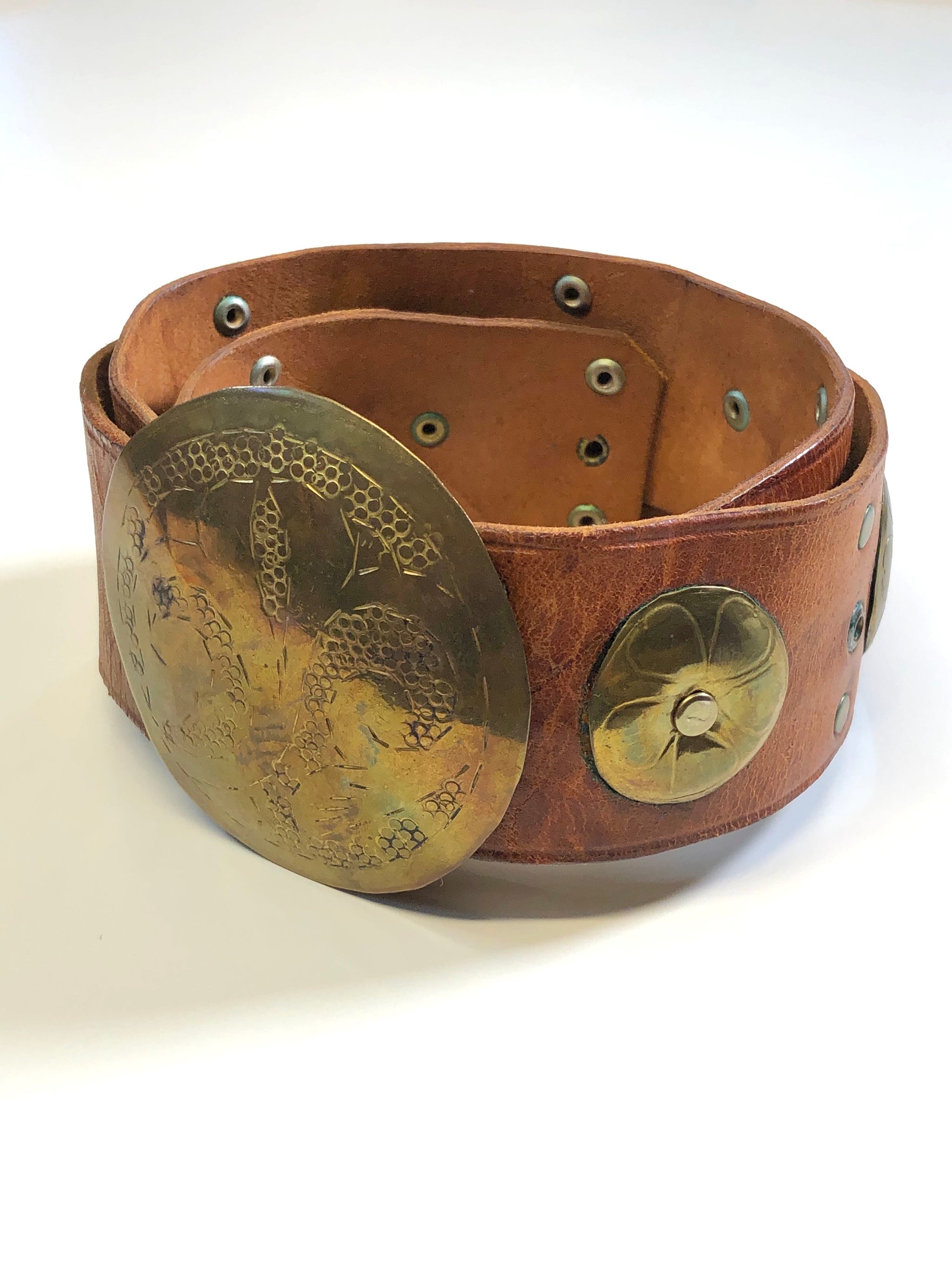 Vintage Moroccan Style Leather Belt with Medieval Buckle Brown Size L Moroccan original Leather belt for men – Handaa main image 2