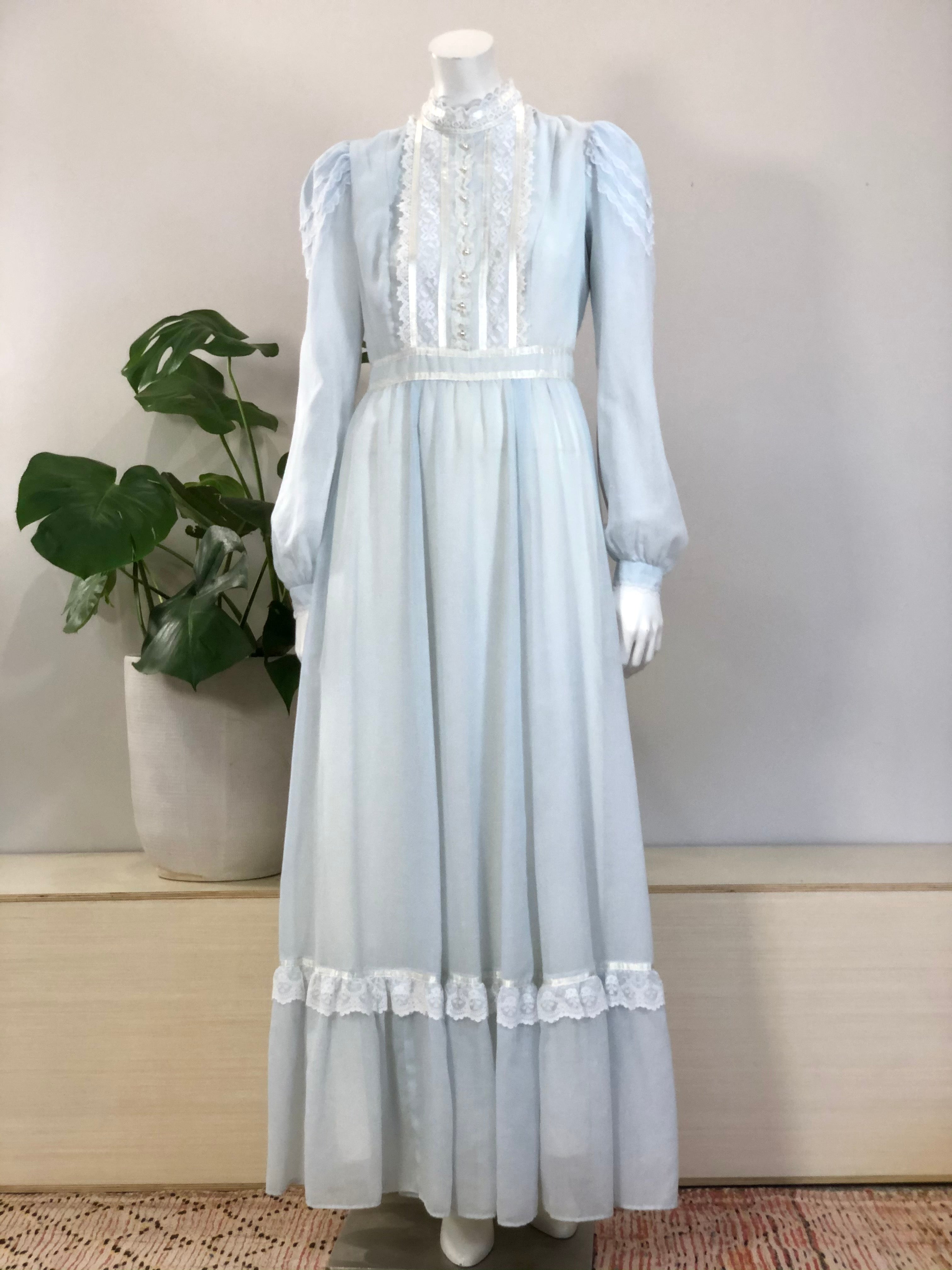 vintage Gunne Sax pale blue cotton voile prairie maxi dress 70s hong kong vintage vintage Gunne Sax pale blue cotton voile prairie maxi dress 70s hong kong vintage
