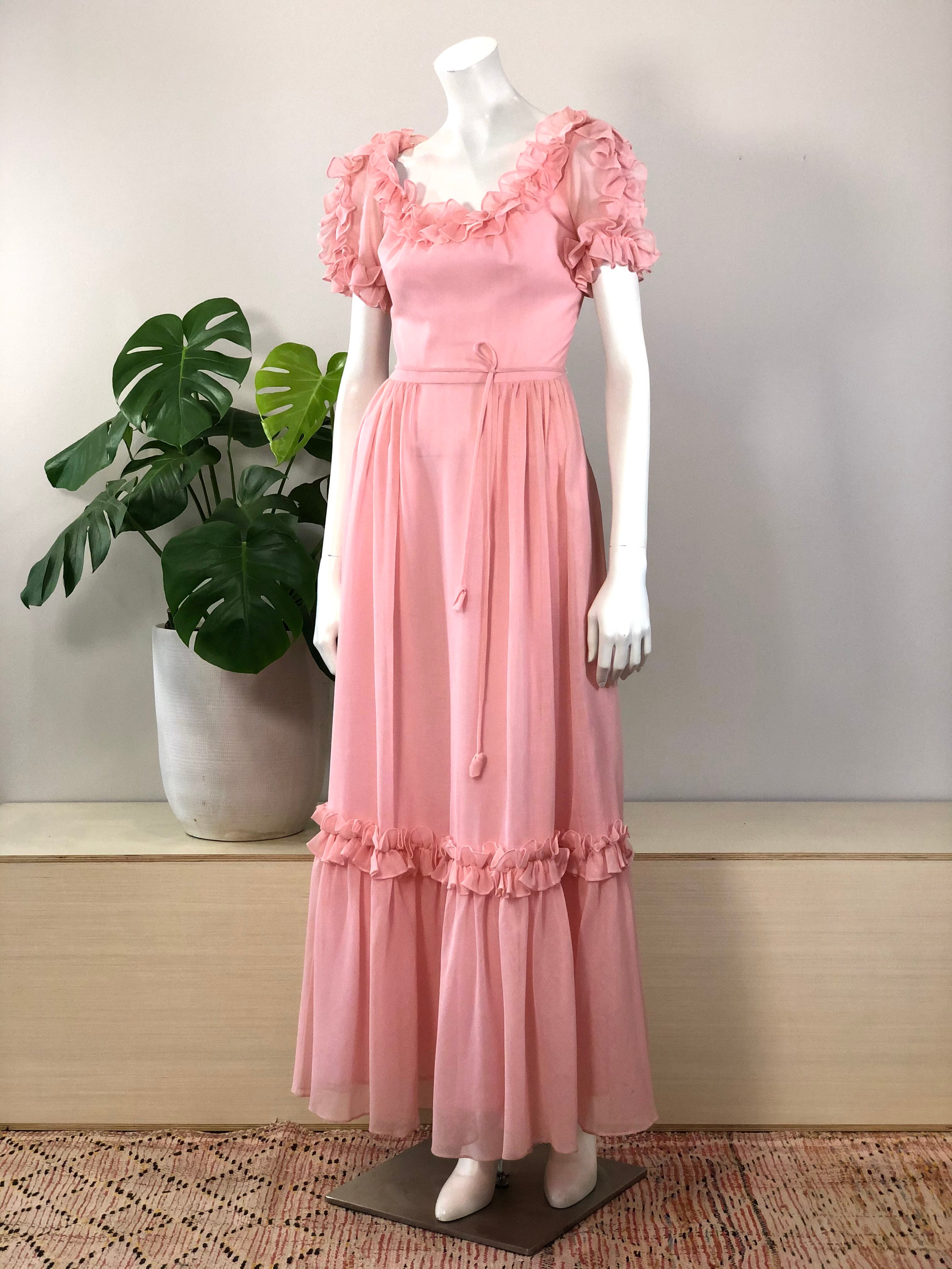 70s pink dress Vintage Pink Bubblegum 70s Dress Velvet Papillon
