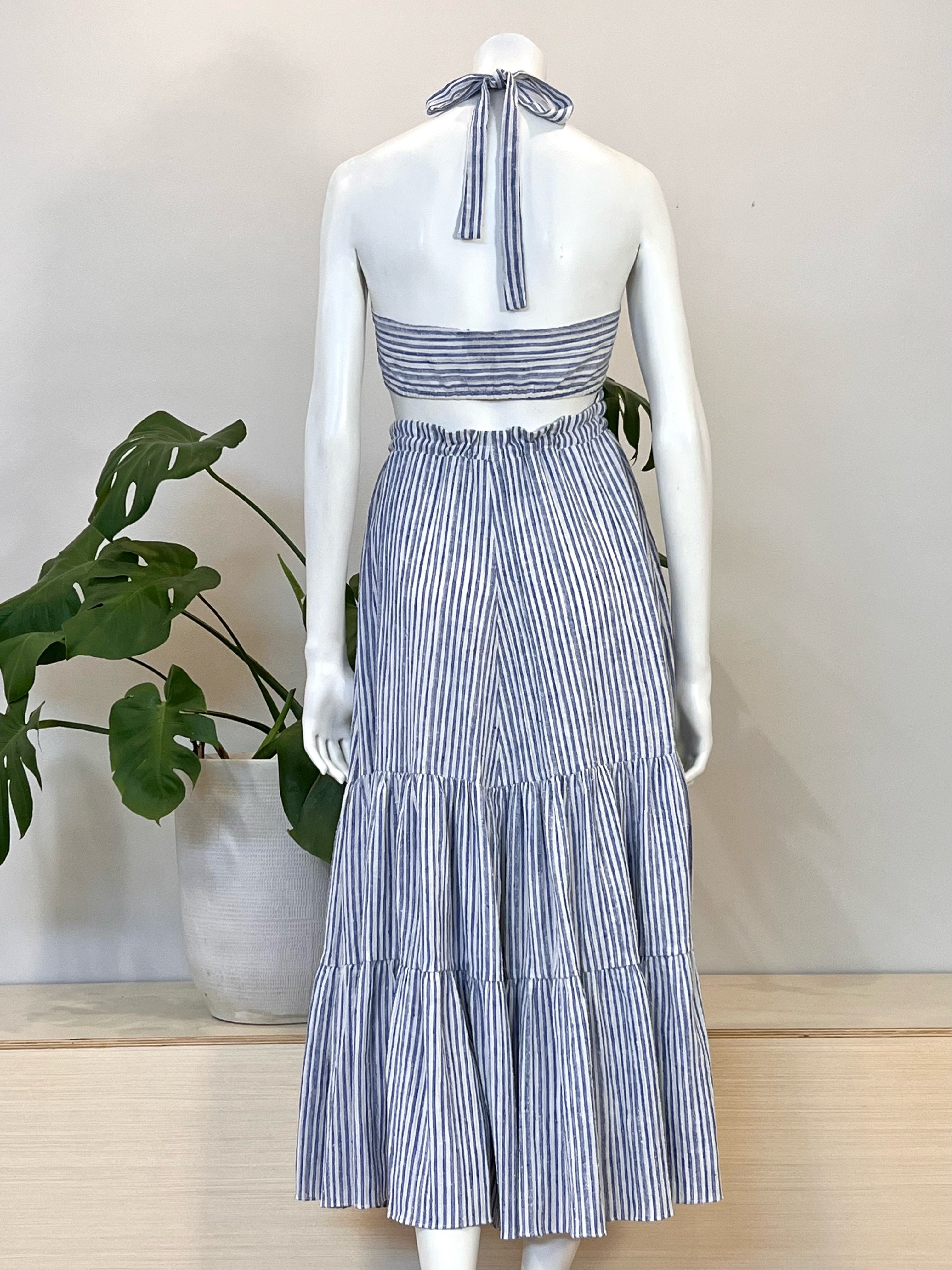 vintage Ellen Tracy striped cotton gauze halter & midi skirt set 70s hong kong vintage vintage Ellen Tracy striped cotton gauze halter & midi skirt set 70s hong kong vintage