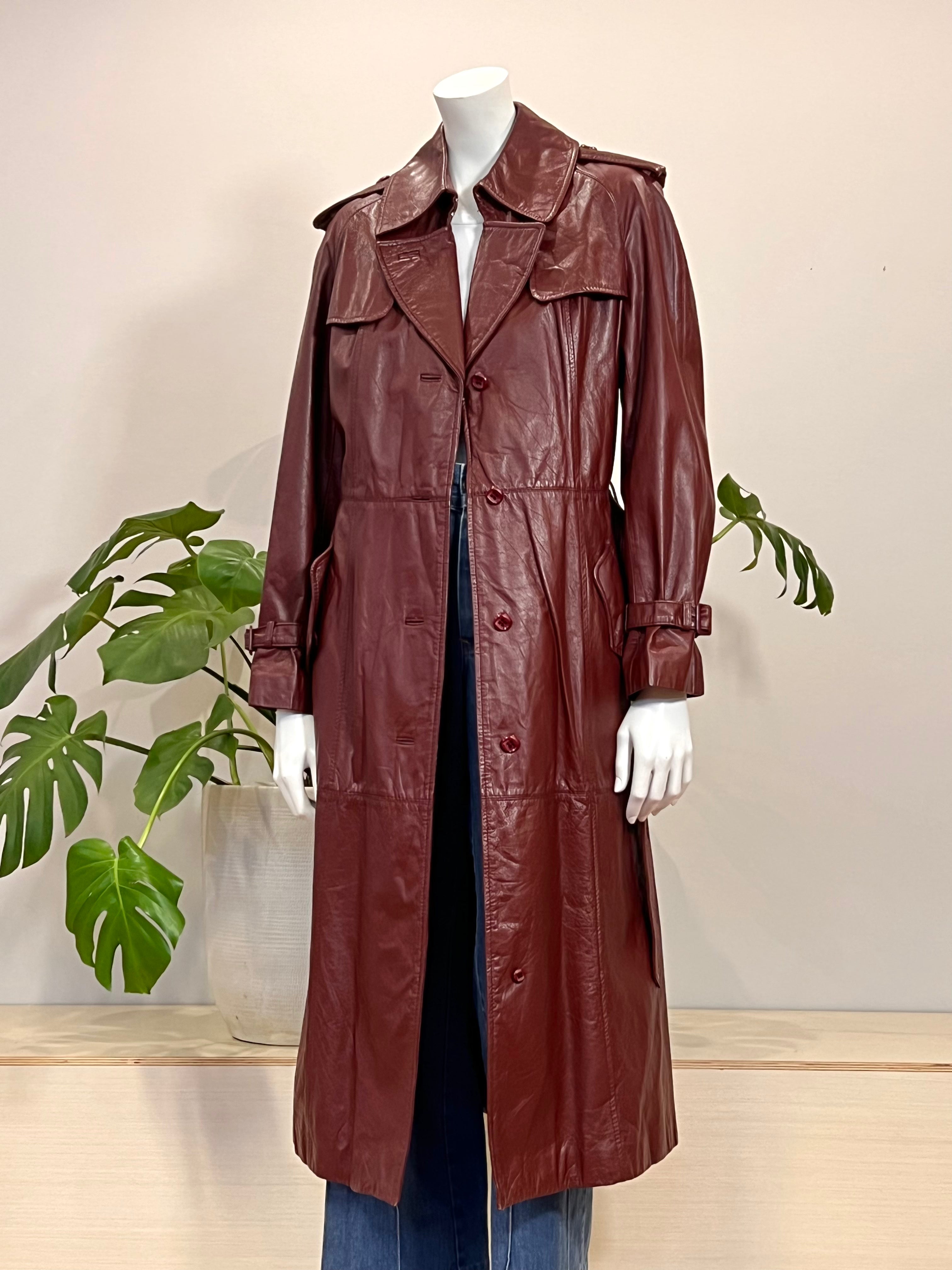 vintage Etienne Aigner cordovan leather full length trench vintage Etienne Aigner cordovan leather full length trench