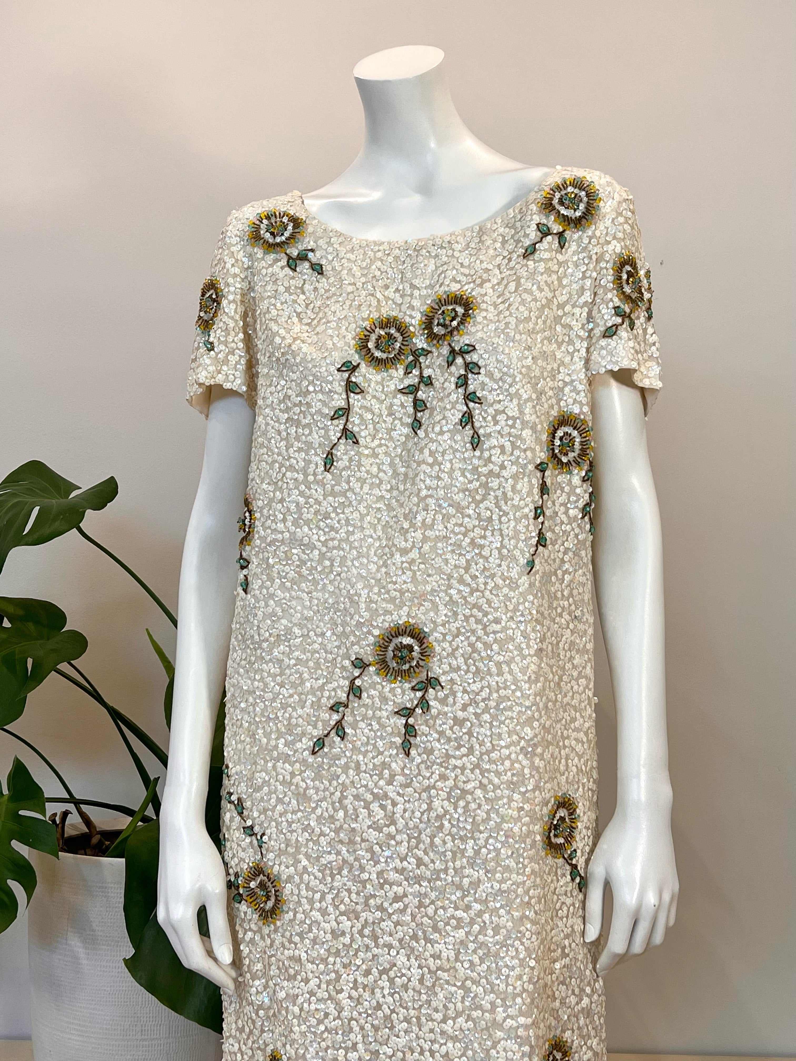 vintage hand-beaded cocktail dress Vintage 1960s Champagne Rose Beaded Cocktail Dress ALEXANDRA-KING