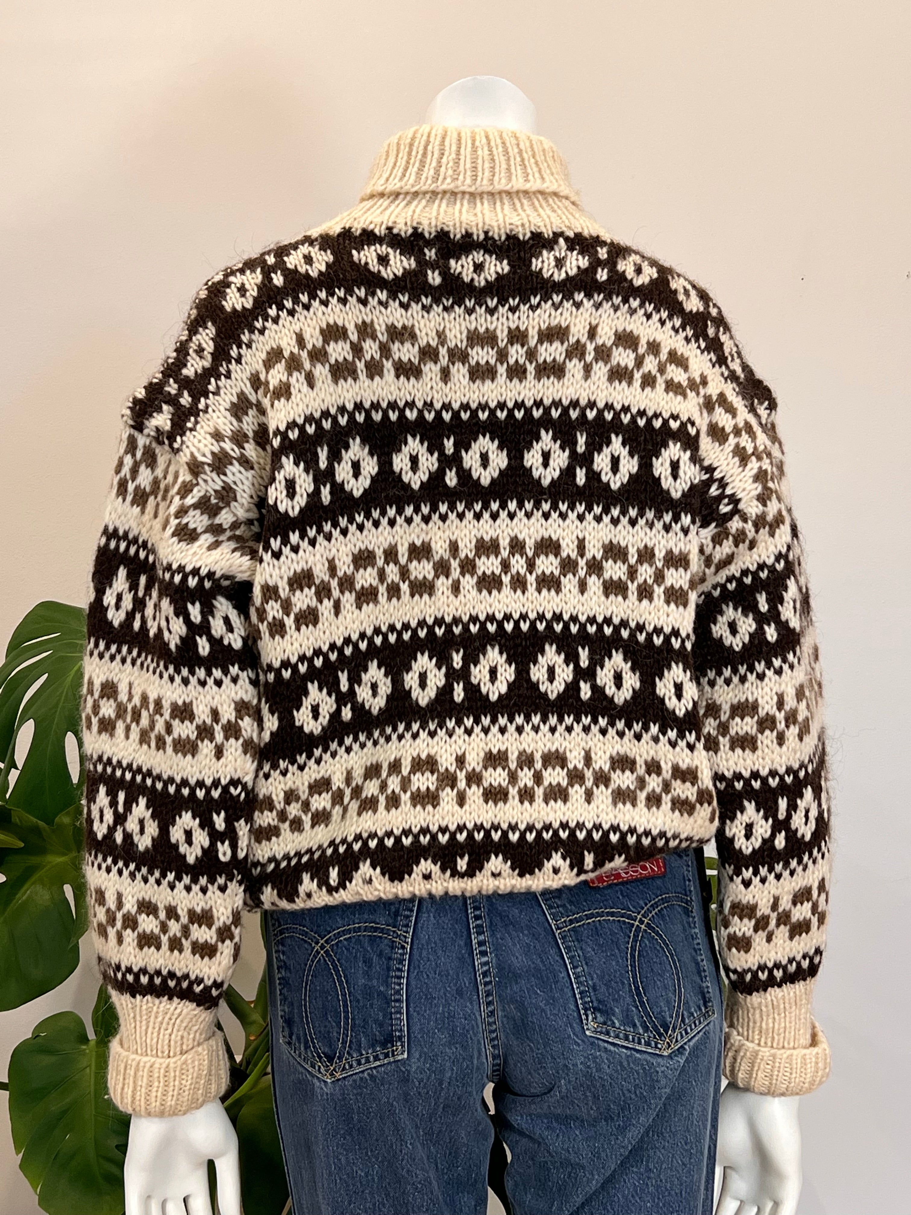 vintage Stobi Nordic pattern Icelandic wool turtleneck sweater 70s 