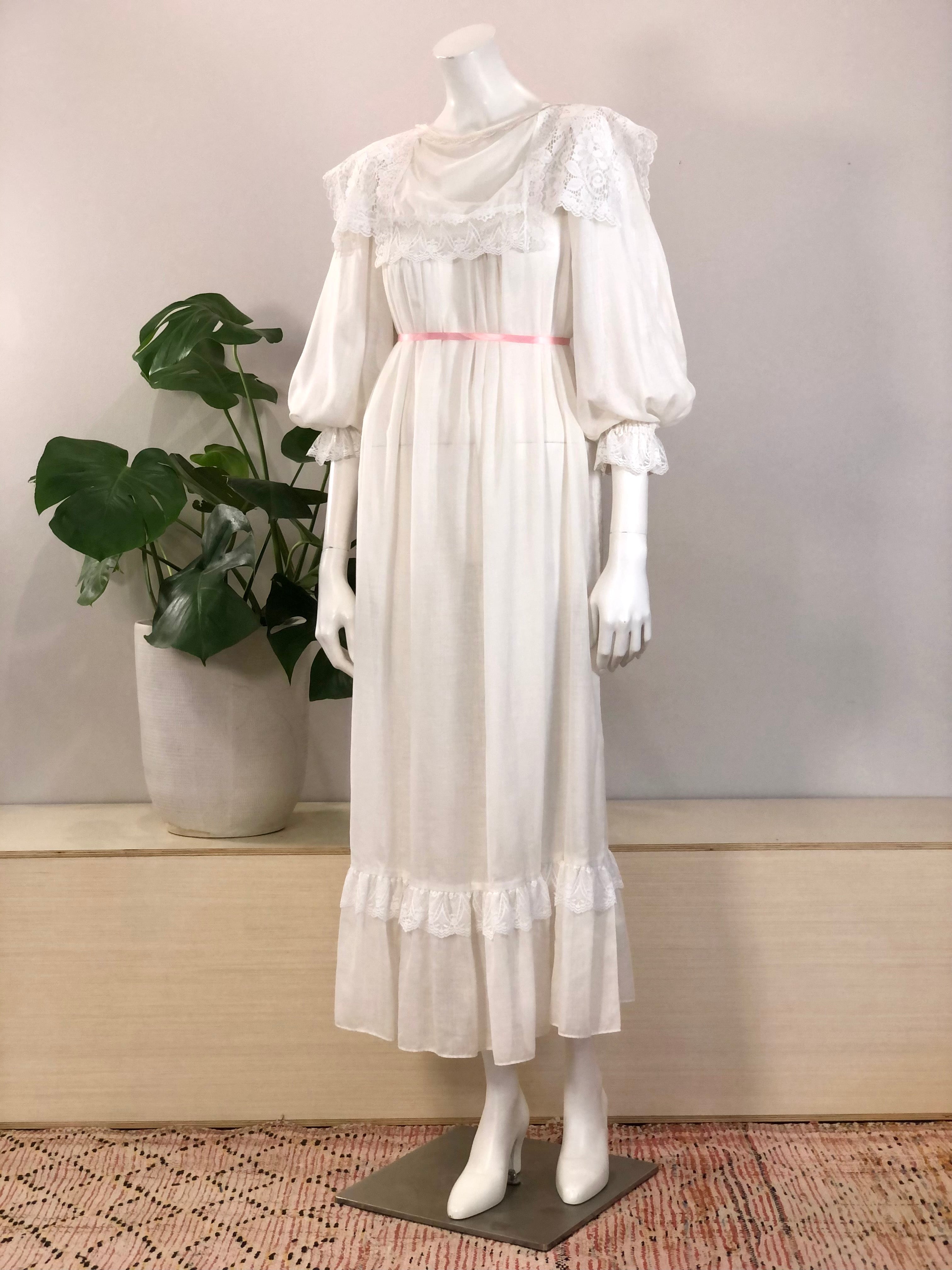 vintage Gunne Sax white cotton voile nightgown dress w/ sailor collar hong kong vintage vintage Gunne Sax white cotton voile nightgown dress w/ sailor collar hong kong vintage