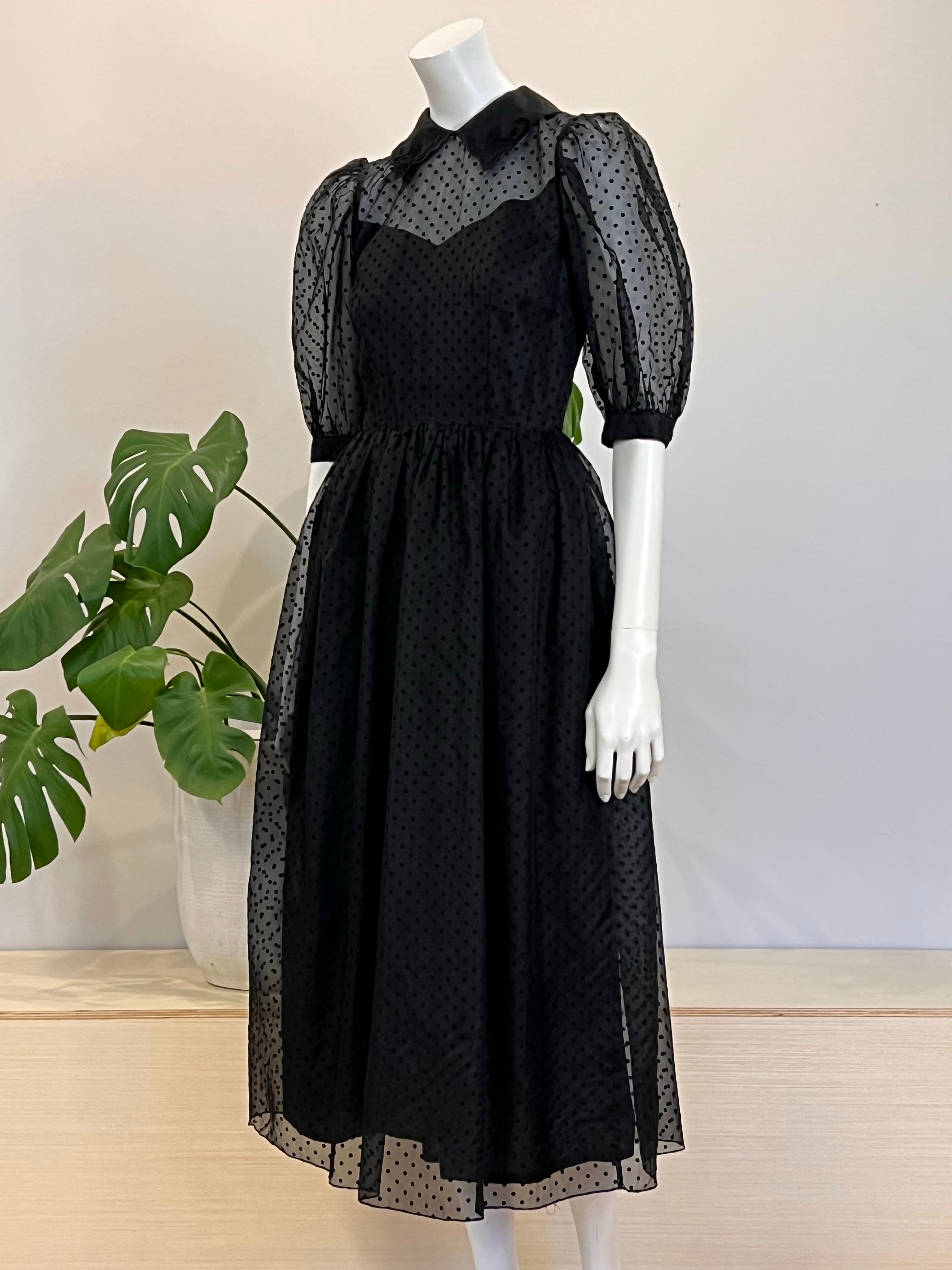 vintage Teri Jon black dotted Swiss silk chiffon dress 80s hong kong vintage vintage Teri Jon black dotted Swiss silk chiffon dress 80s hong kong vintage